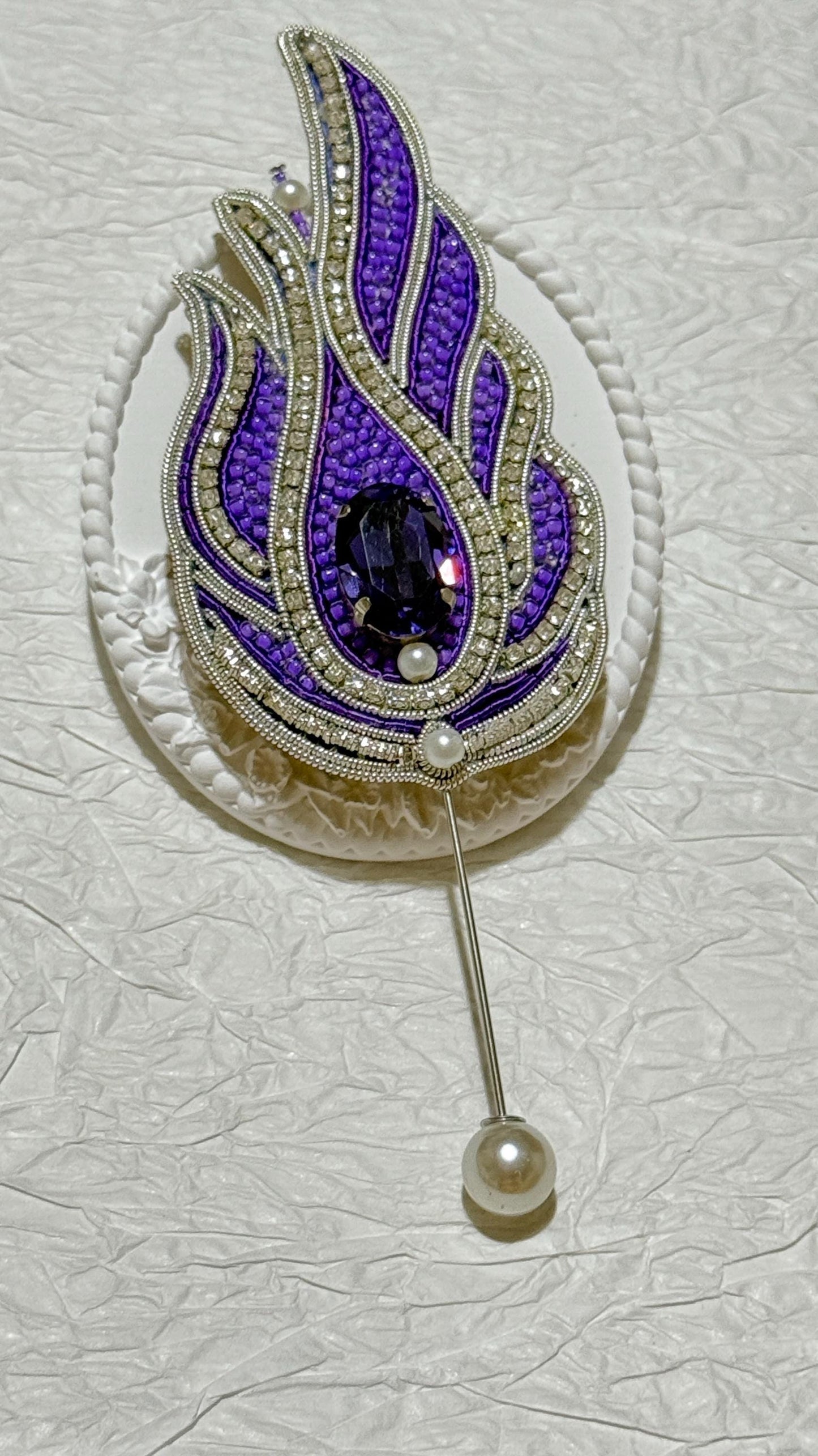 Handmade Purple Lotus Brooch: Beaded Crystal Statement Pin