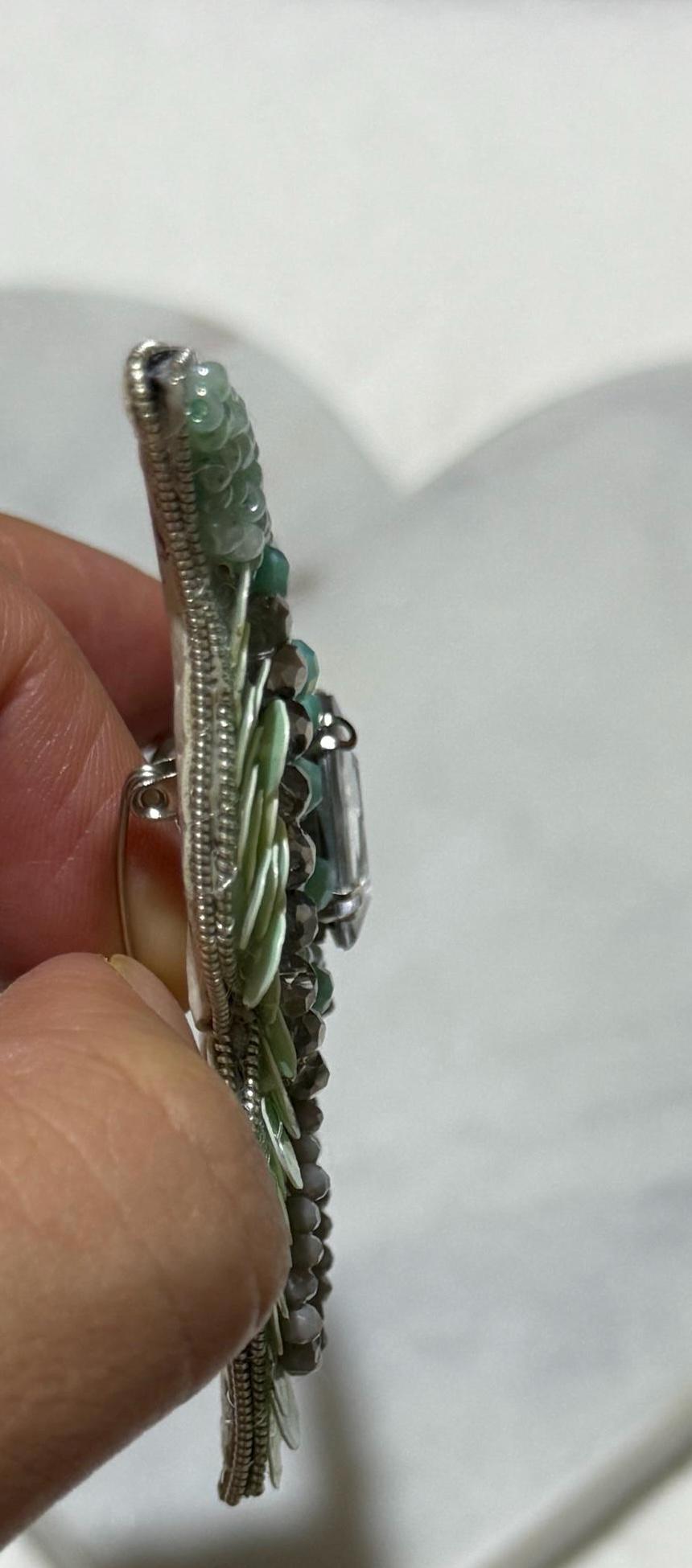 Handmade Mint Green Butterfly Brooch: Beaded Crystal Pin