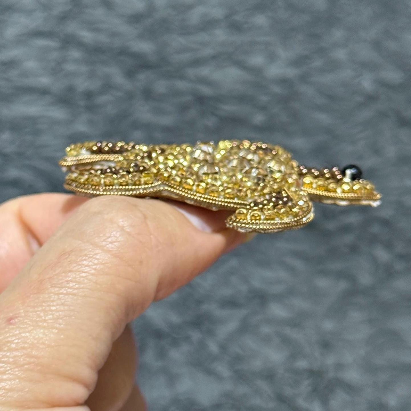 Handmade Beaded Turtle Brooch: Gold Sequins & Crystals