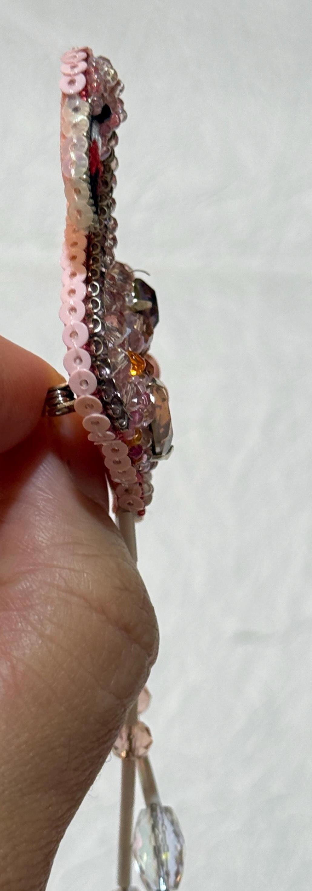 Handmade Beaded Flamingo Brooch: Pink Crystal Animal Lapel Pin