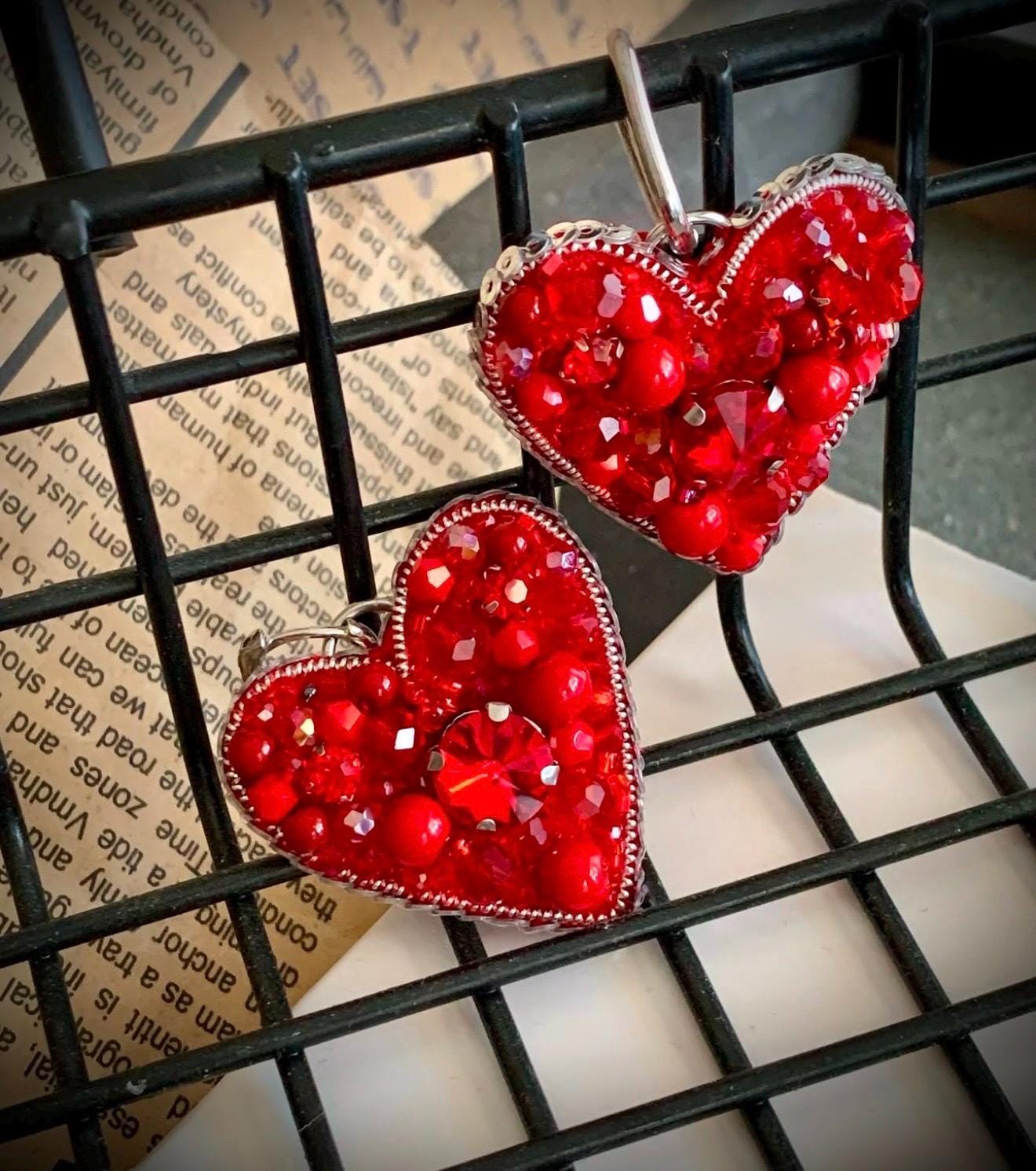 Handmade Beaded Heart Earrings: Pearl, Crystal & Gemstone Dangle Jewelry