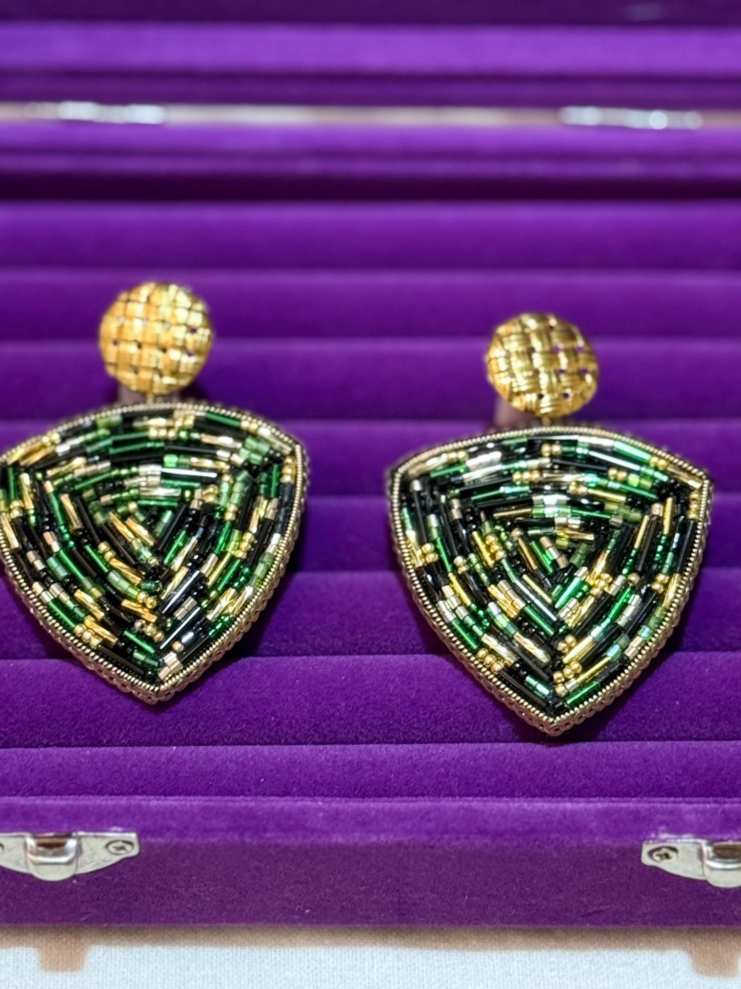 Handmade Beaded Triangle Drop Earrings | Art Deco Statement Jewellery