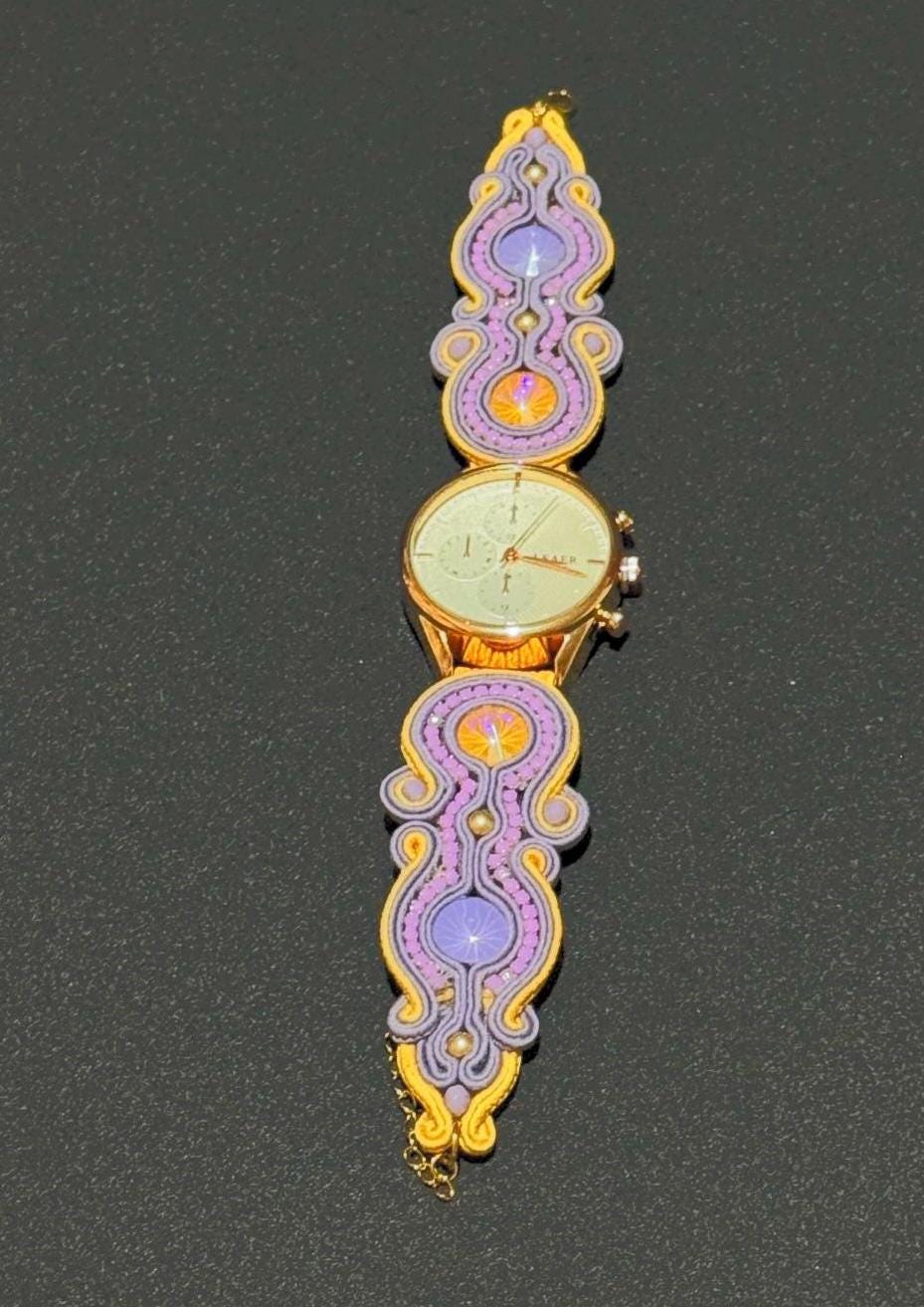 Handmade Soutache Watch: Beaded Crystal Embroidered Wristwatch
