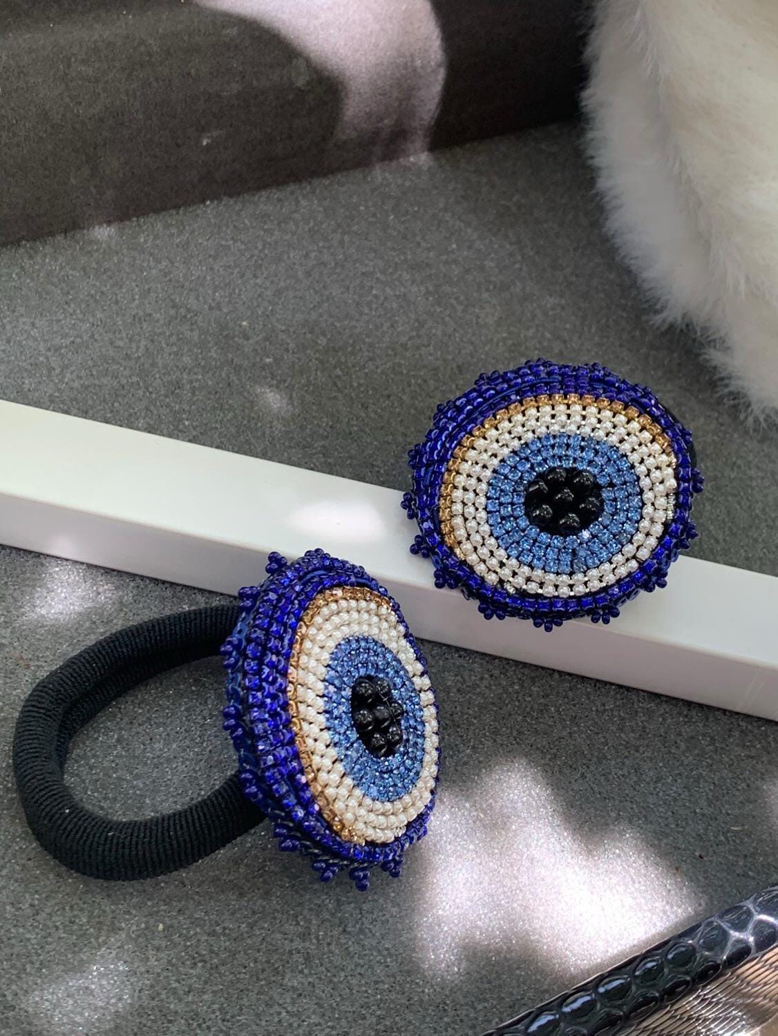 Handmade Evil Eye Hair Band | Beaded Elastic Hair Accessory