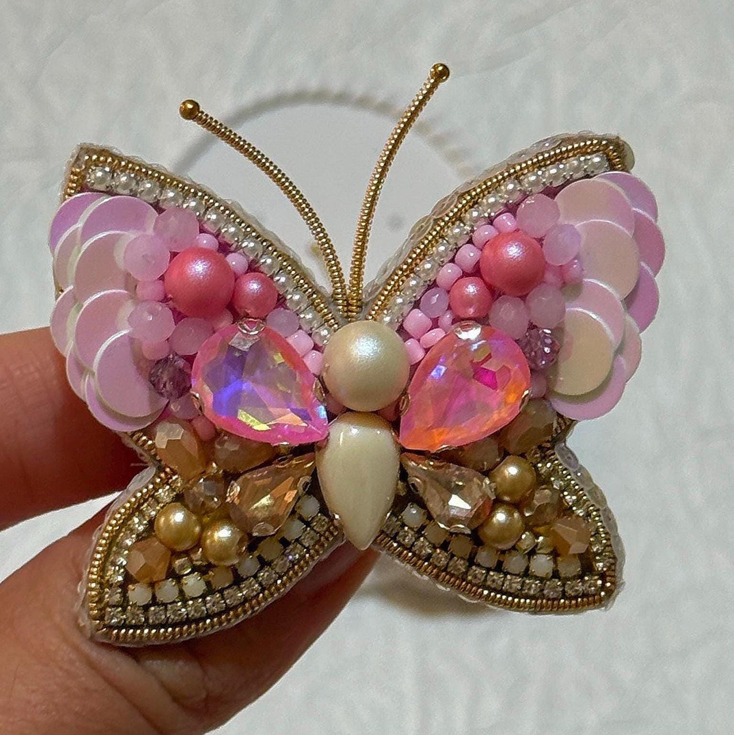 Handmade Beaded Butterfly Brooch: Embroidered Insect Pin