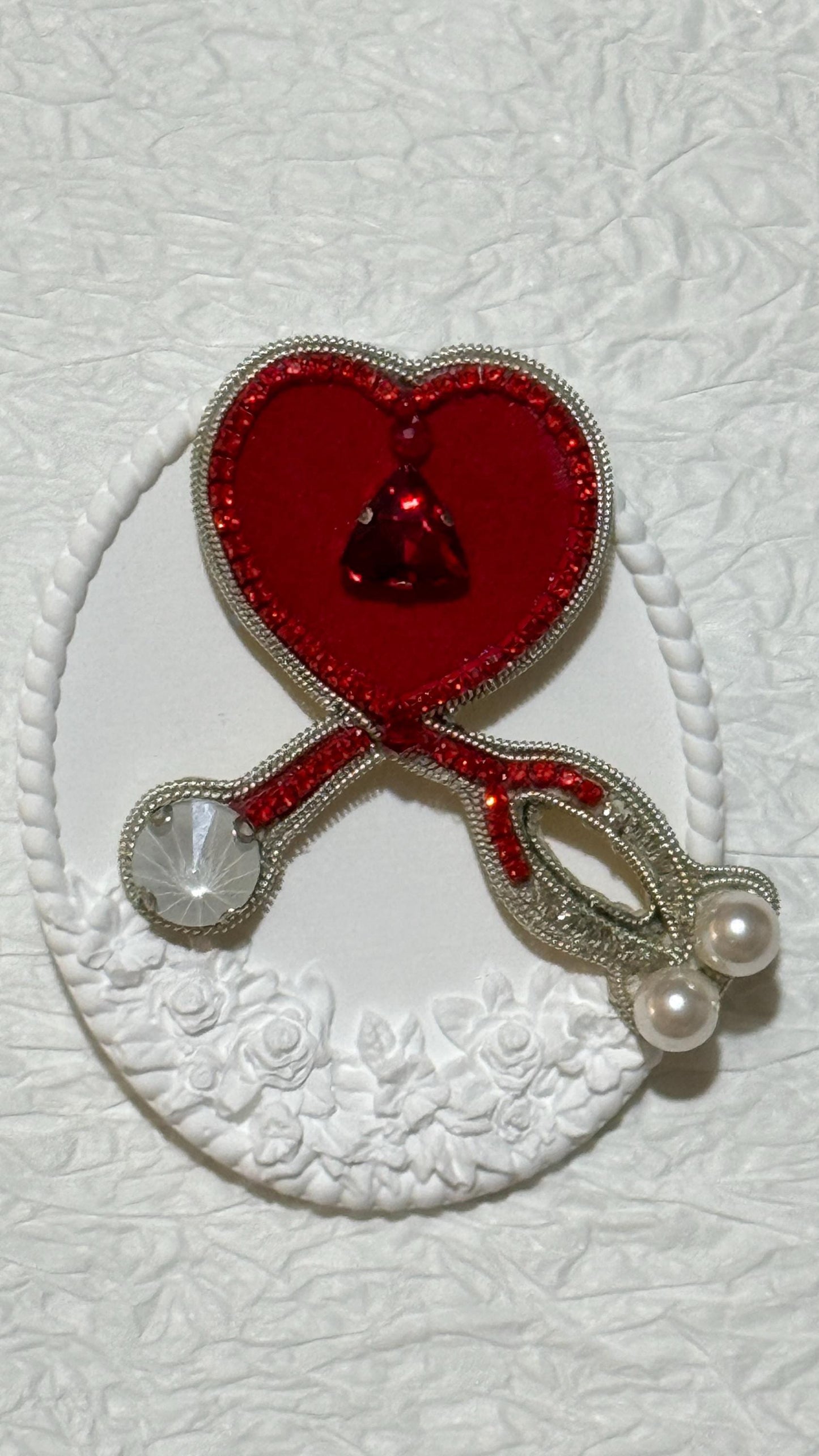 Handmade Beaded Stethoscope Brooch: Red Heart Medical Pin