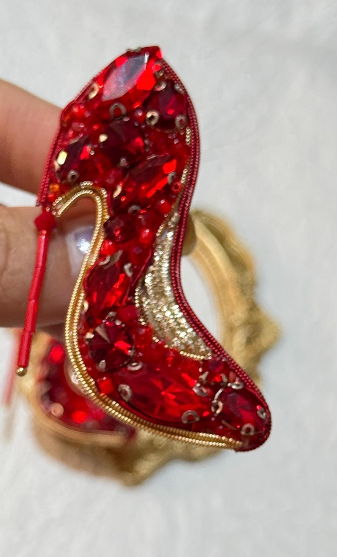 Handmade Red High Heel Brooch: Beaded Rhinestone Shoe Pin