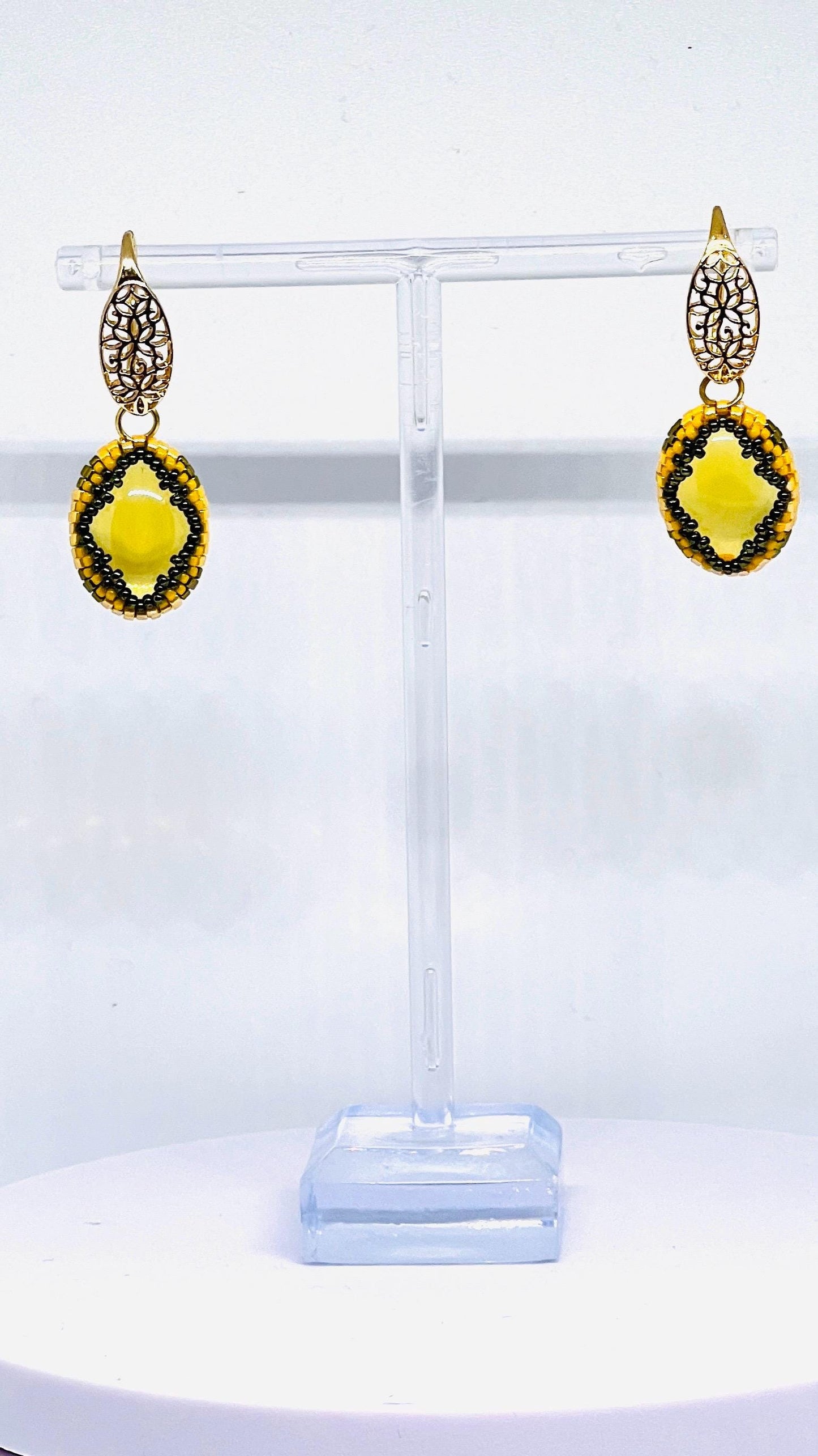 Elegant Yellow Garnet Earrings | Handmade Beaded Earrings | Statement Jewelry