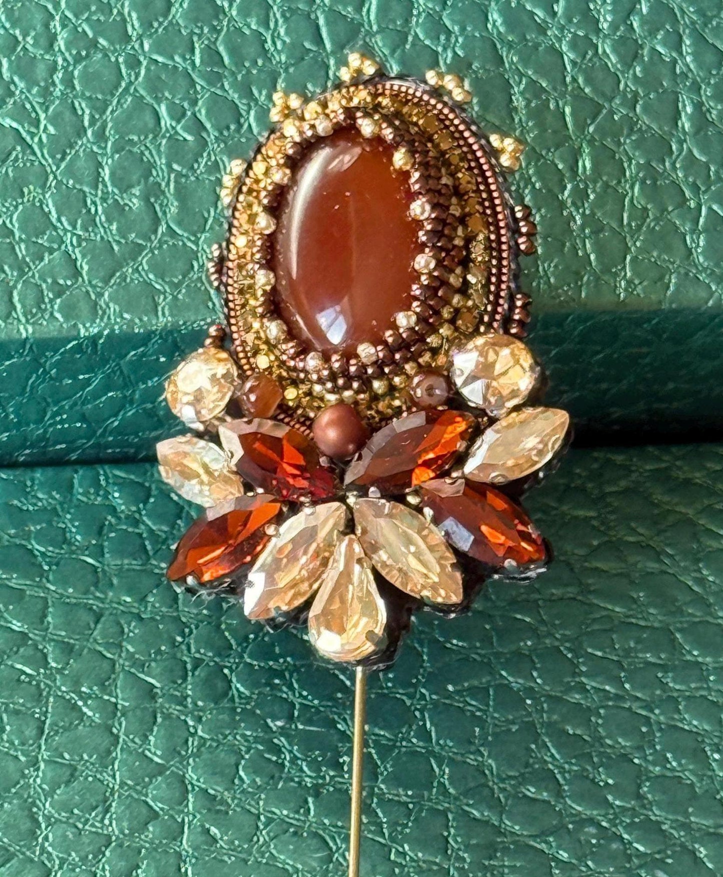Handmade Brown Agate Brooch – Elegant Statement Jewelry