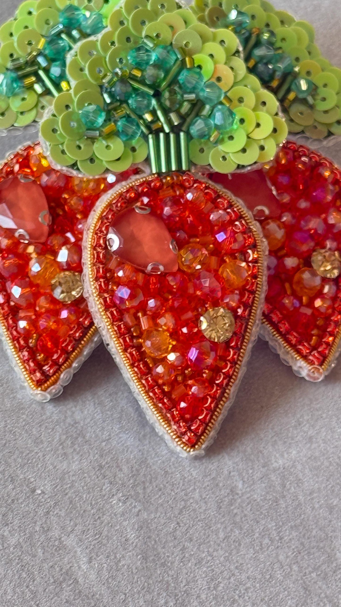 Handmade Beaded Carrot Brooch: Crystal Vegetable Pin