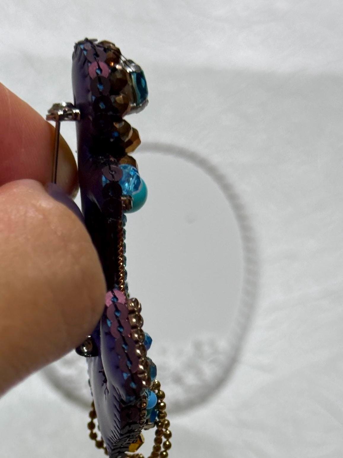Handmade Beaded Anchor Brooch: Blue Crystal Nautical Pin