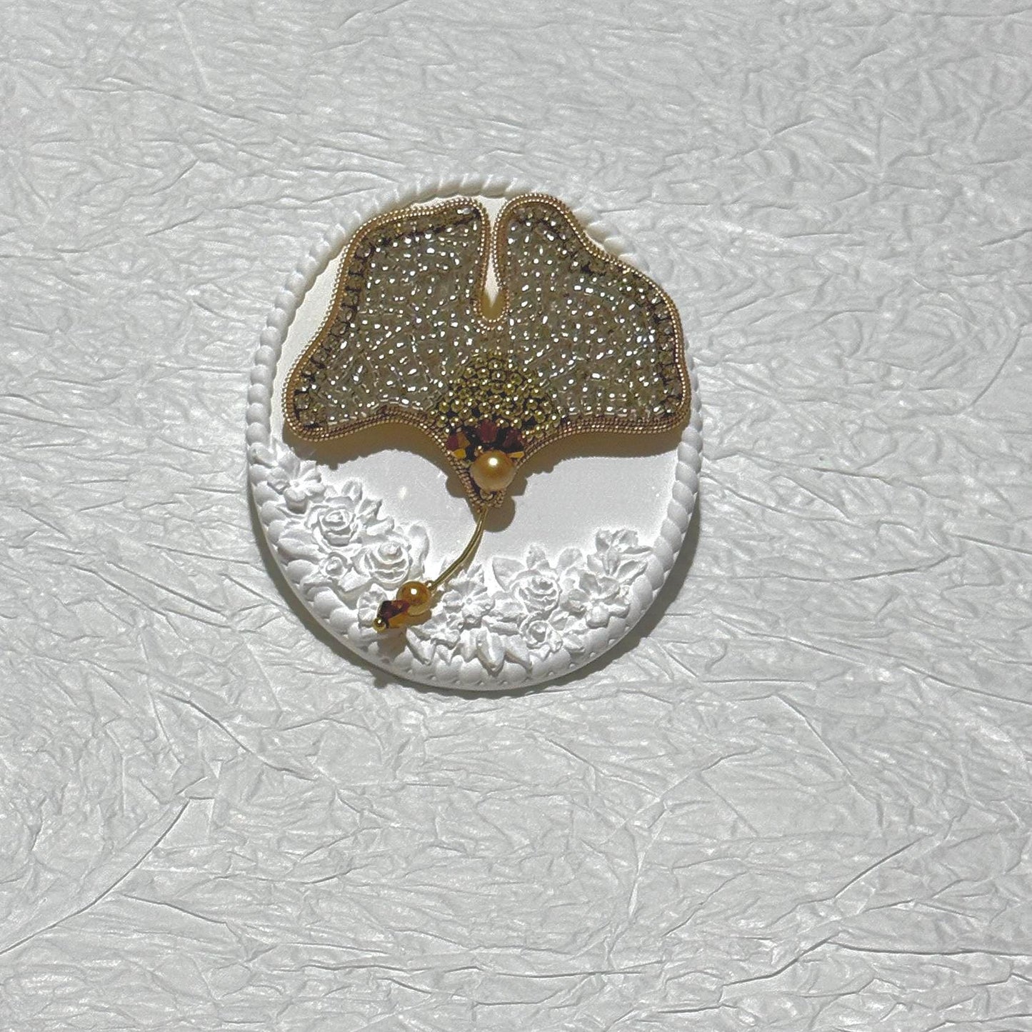 Ginkgo Leaf Beaded Brooch – Handcrafted Statement Pin