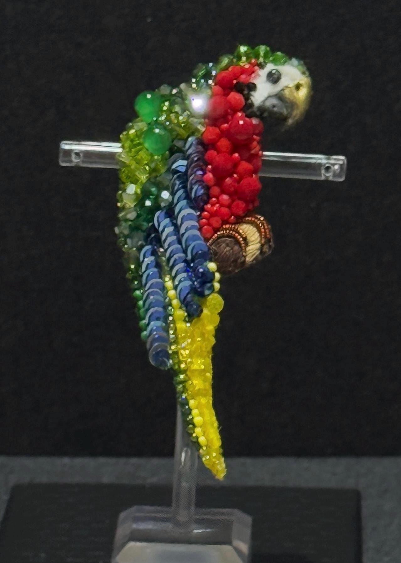 Handmade Parrot Beaded Brooch - Vibrant Tropical Bird Jewelry Pin