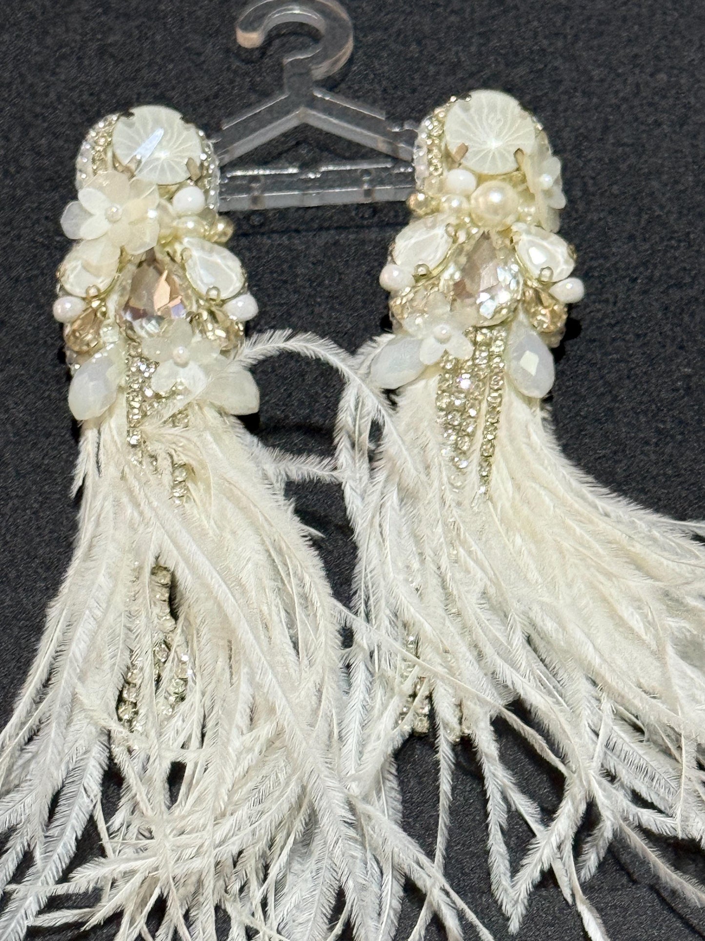 Handmade Bridal Headband and Earrings Set: Pearls, Crystals, Feathers
