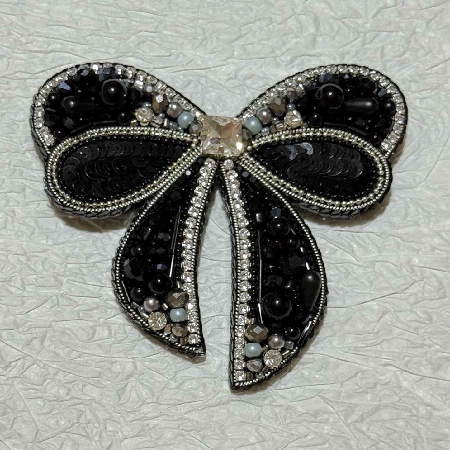 Handmade Beaded Bow Brooch: Crystal Embroidered Statement Jewelry
