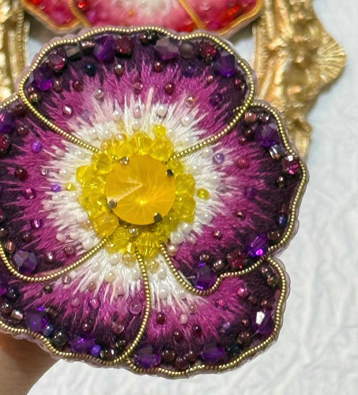 Handmade Beaded Pansy Brooch: Colorful Beadwork Flower Pin