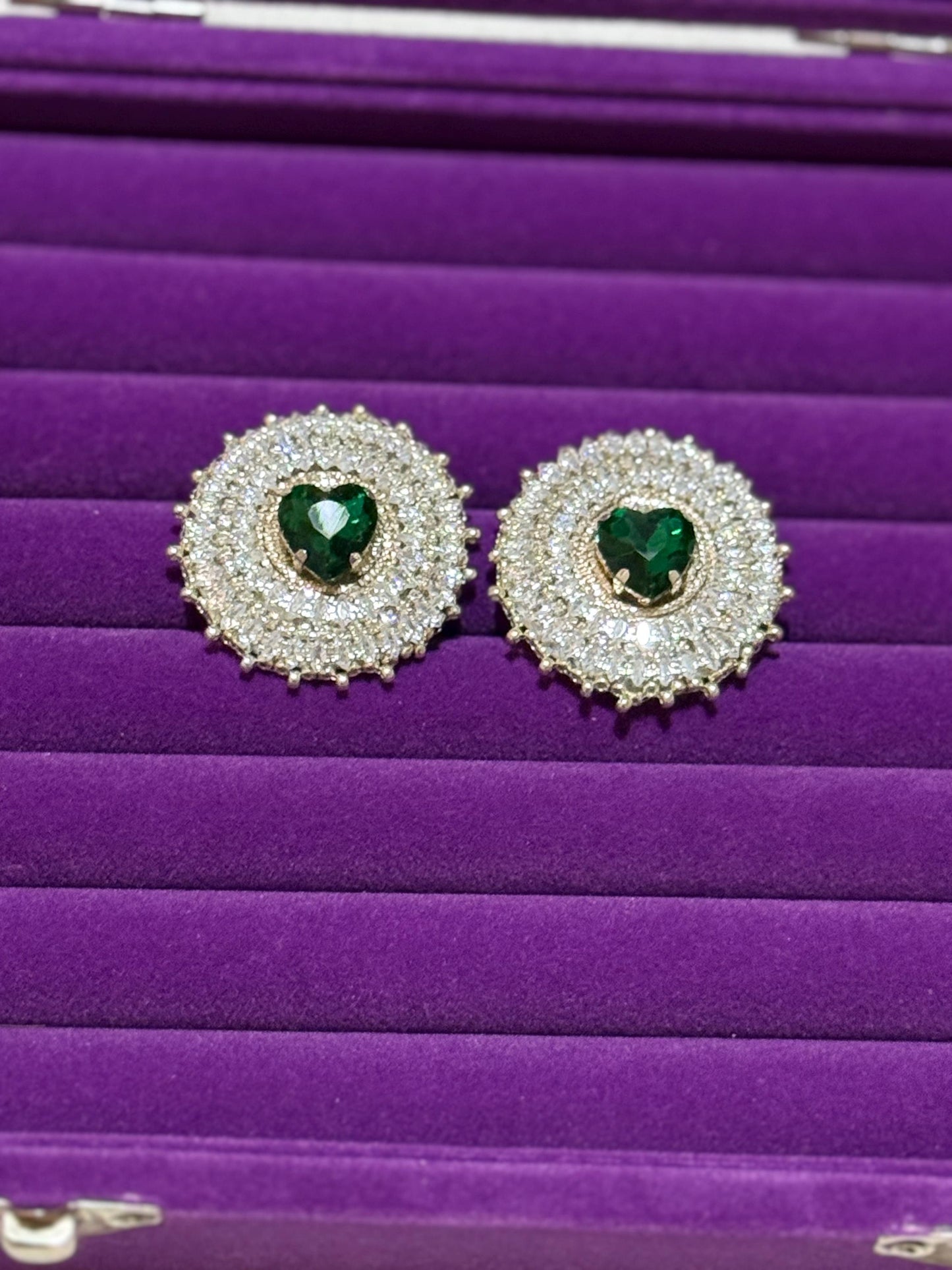 Emerald Green Heart Crystal Stud Earrings | Beaded Bridal Jewelry