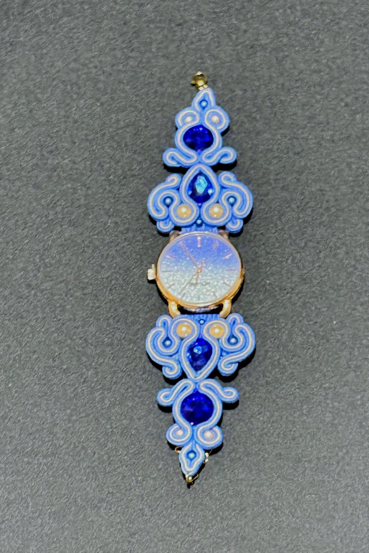 Handmade Soutache Watch: Blue Crystal Beaded Bracelet, Adjustable Strap