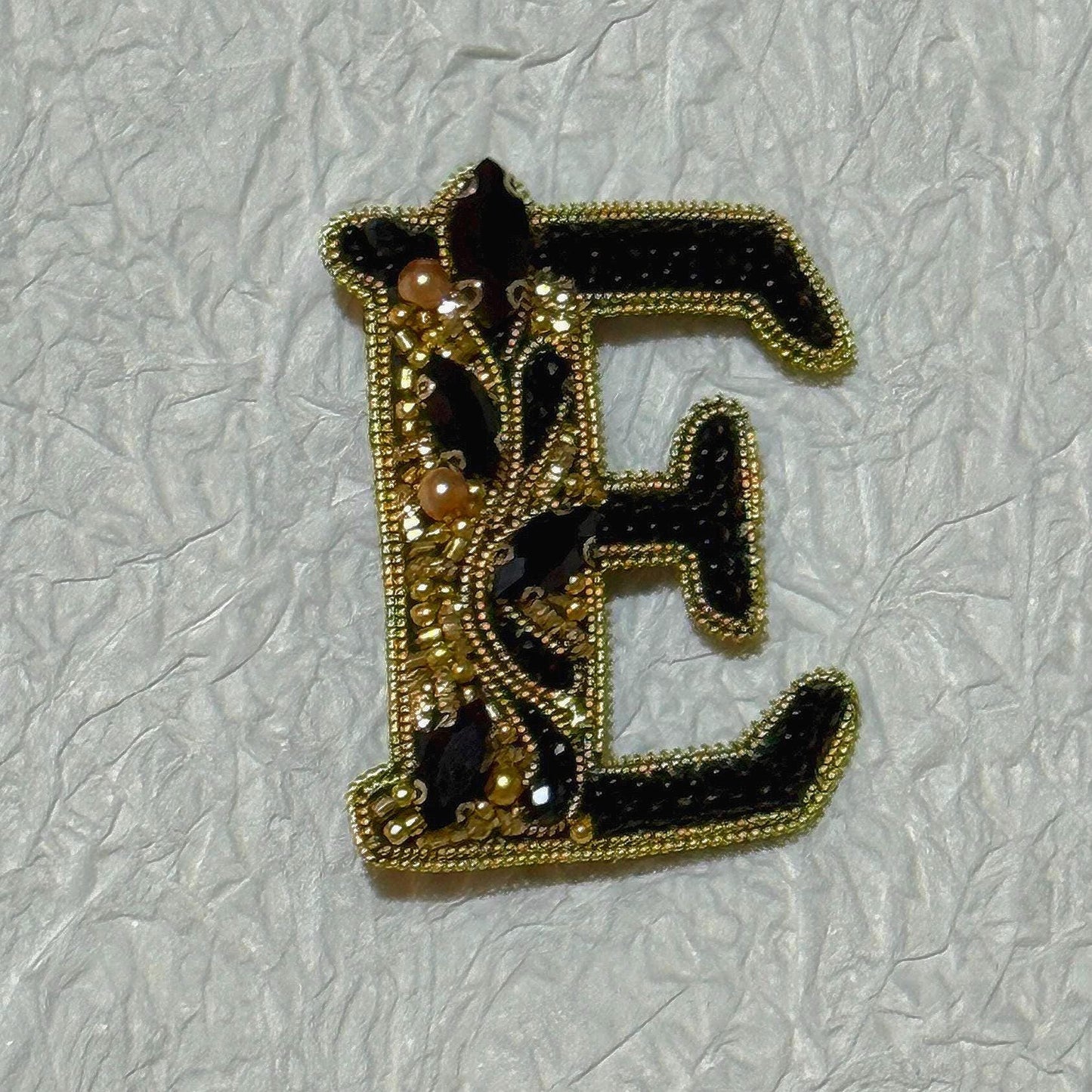 Handmade Beaded Letter E Brooch: Monogram Initial Pin
