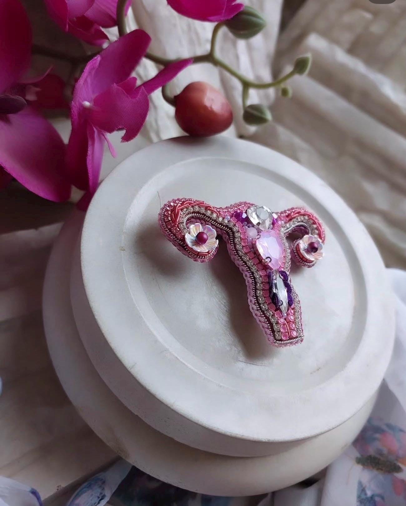 Handmade Beaded Uterus Brooch Pink – Feminist Jewelry, Anatomy Art Pin, Womb Power Statement Brooch, Unique Gift for  Midwife Doctor woman