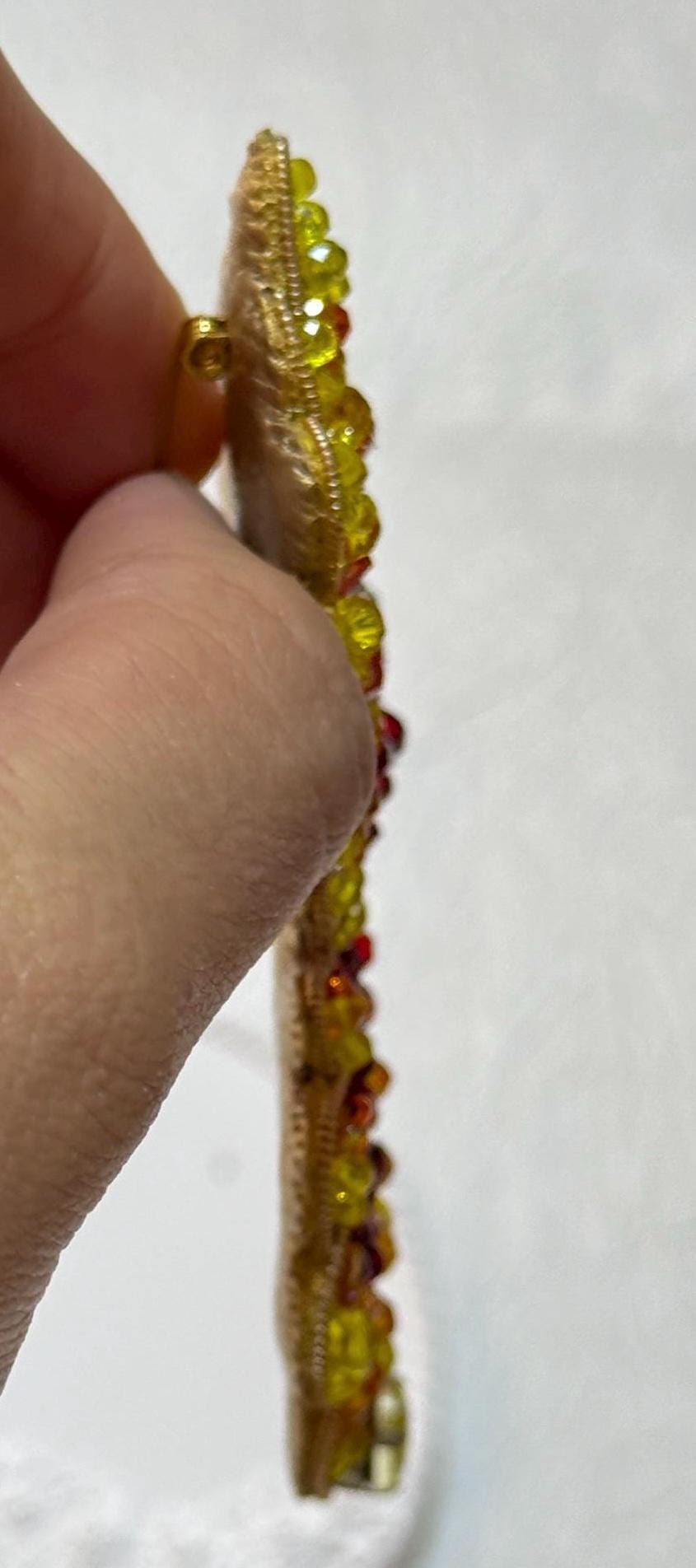 Handmade Beaded Phoenix Brooch: Red, Orange, Yellow Crystal Bird Pin