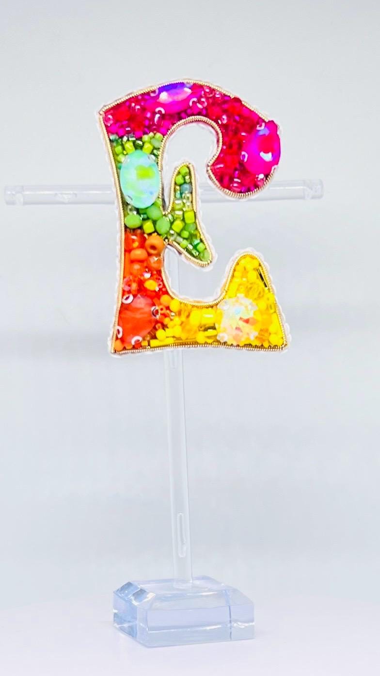 Handmade Beaded Initial Brooch - Colorful Crystal Letter Pin