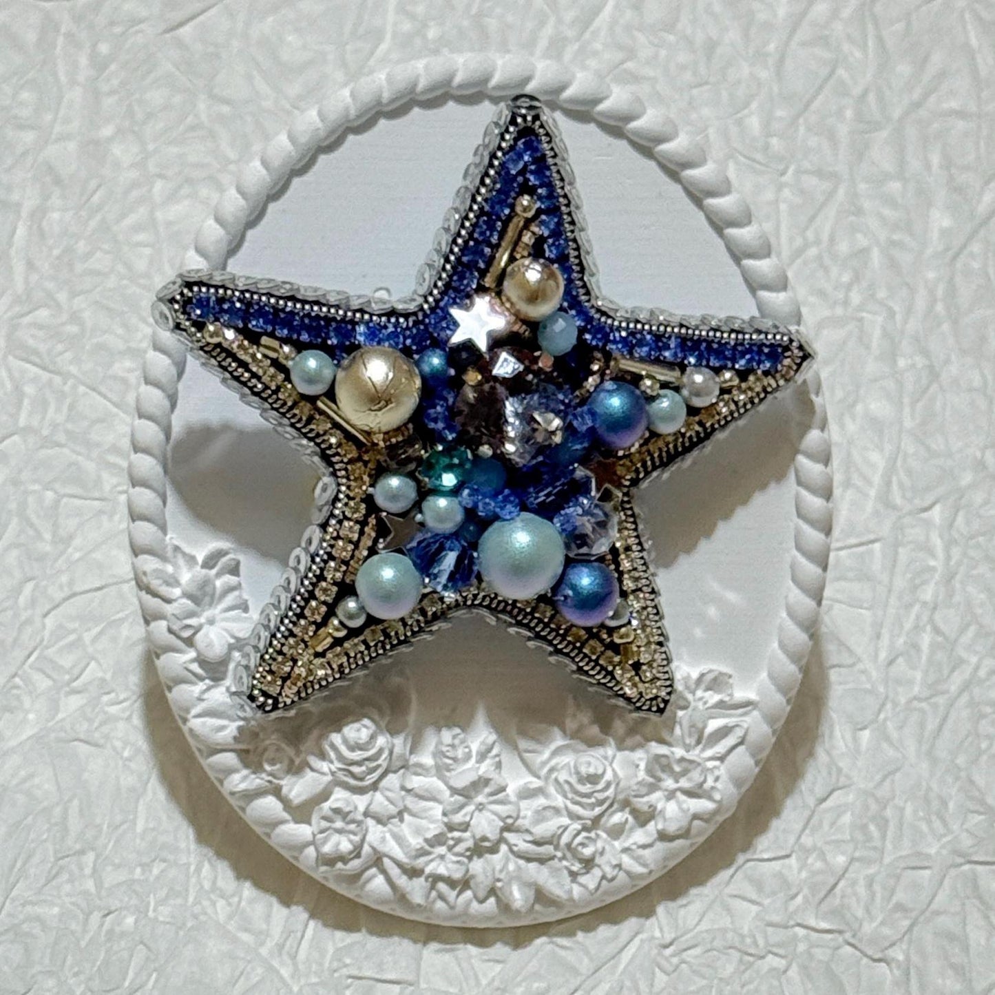 Handmade Beaded Star and Moon Brooch: Celestial Rhinestone Pin