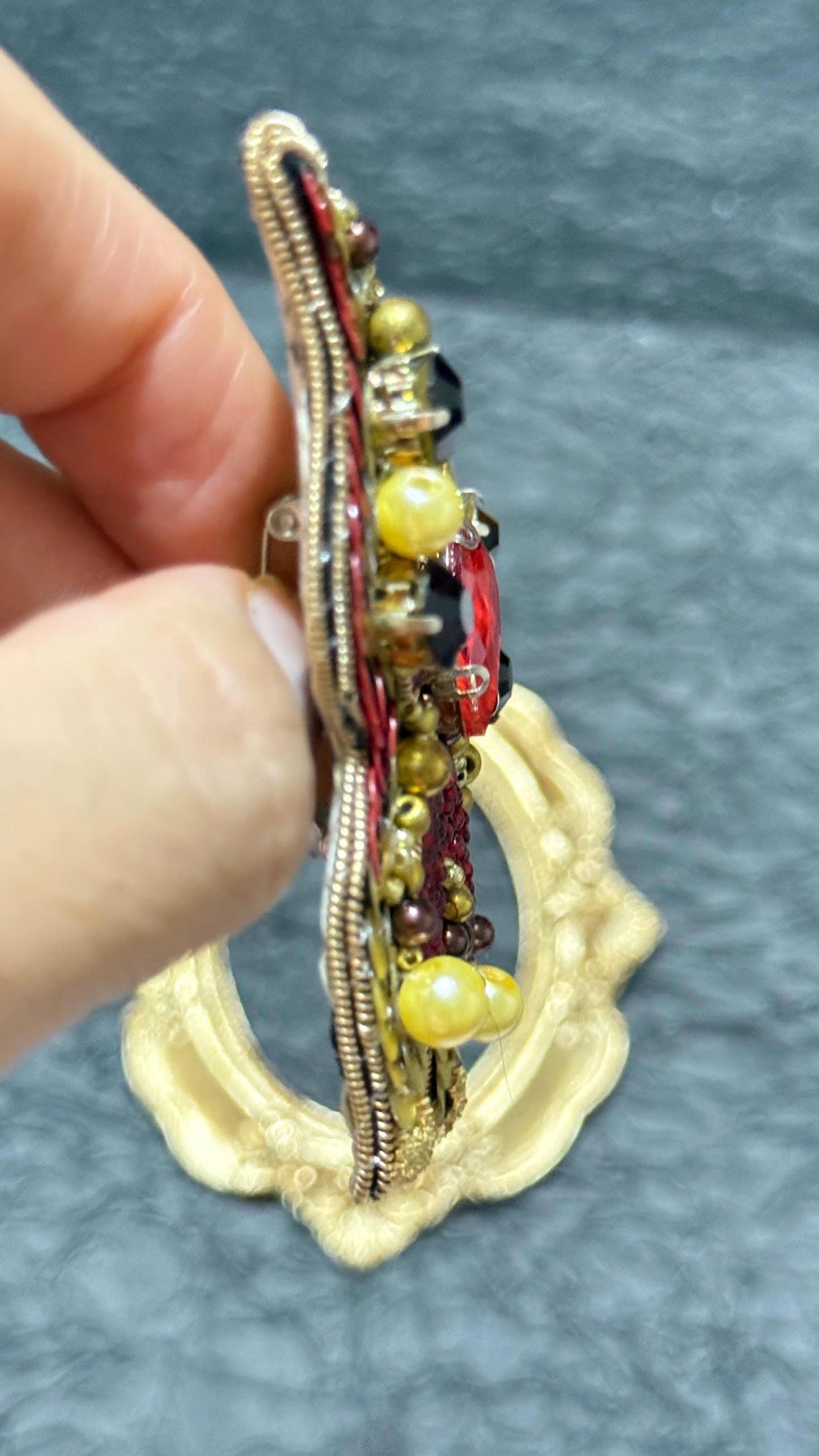 Handmade Red Butterfly Brooch: Beaded Pearl & Crystal Statement Pin