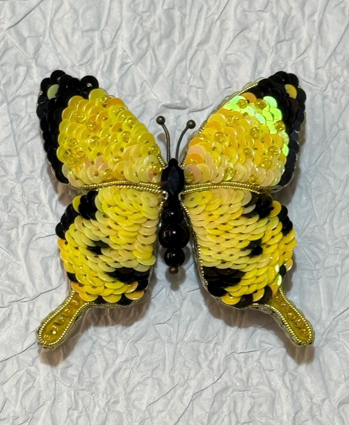 Handmade Yellow Butterfly Brooch: Beaded Embroidered Pin