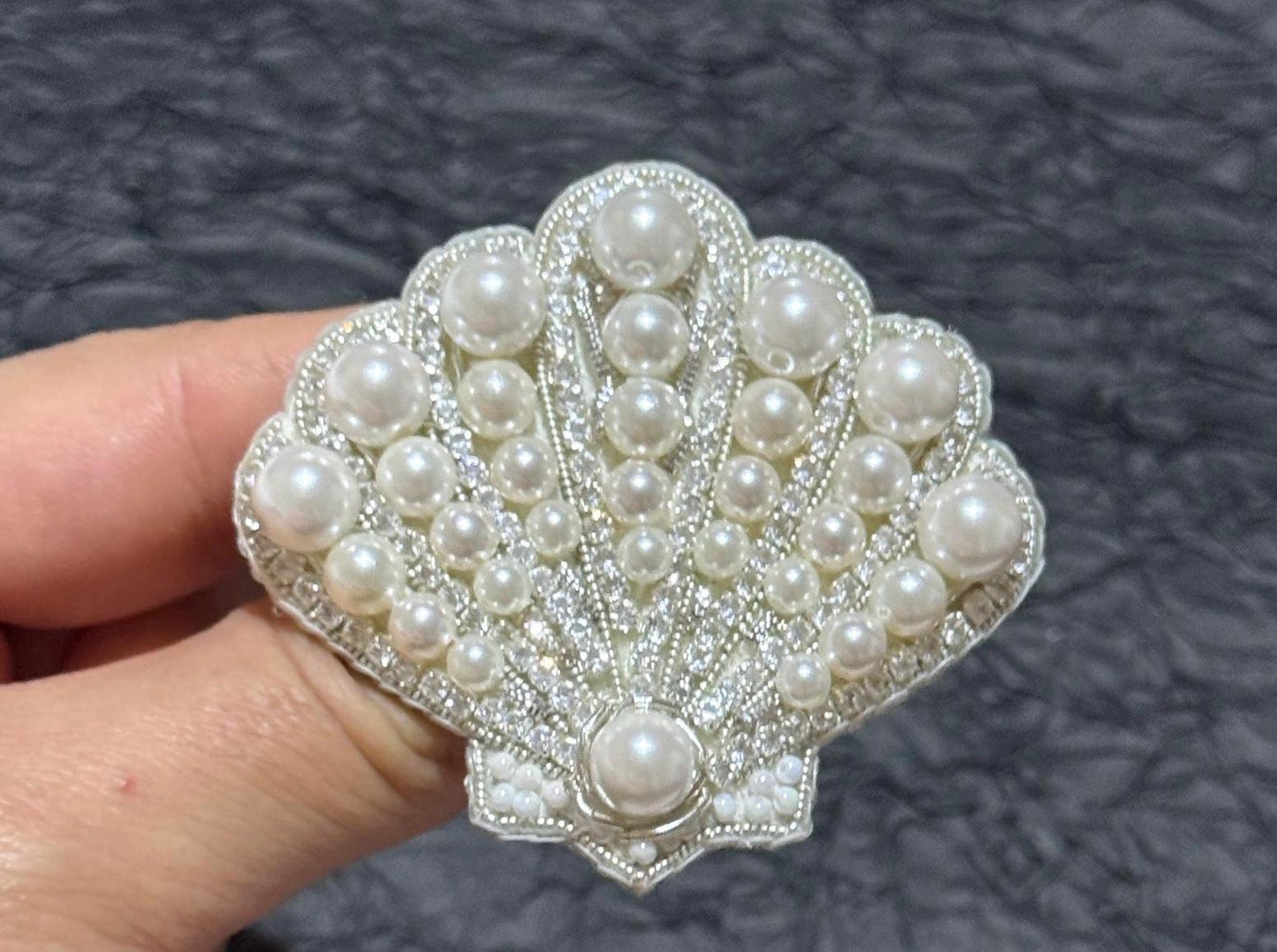 Handmade Pearl Shell Brooch: Beaded Bridal Pin, Sea-Inspired Jewelry