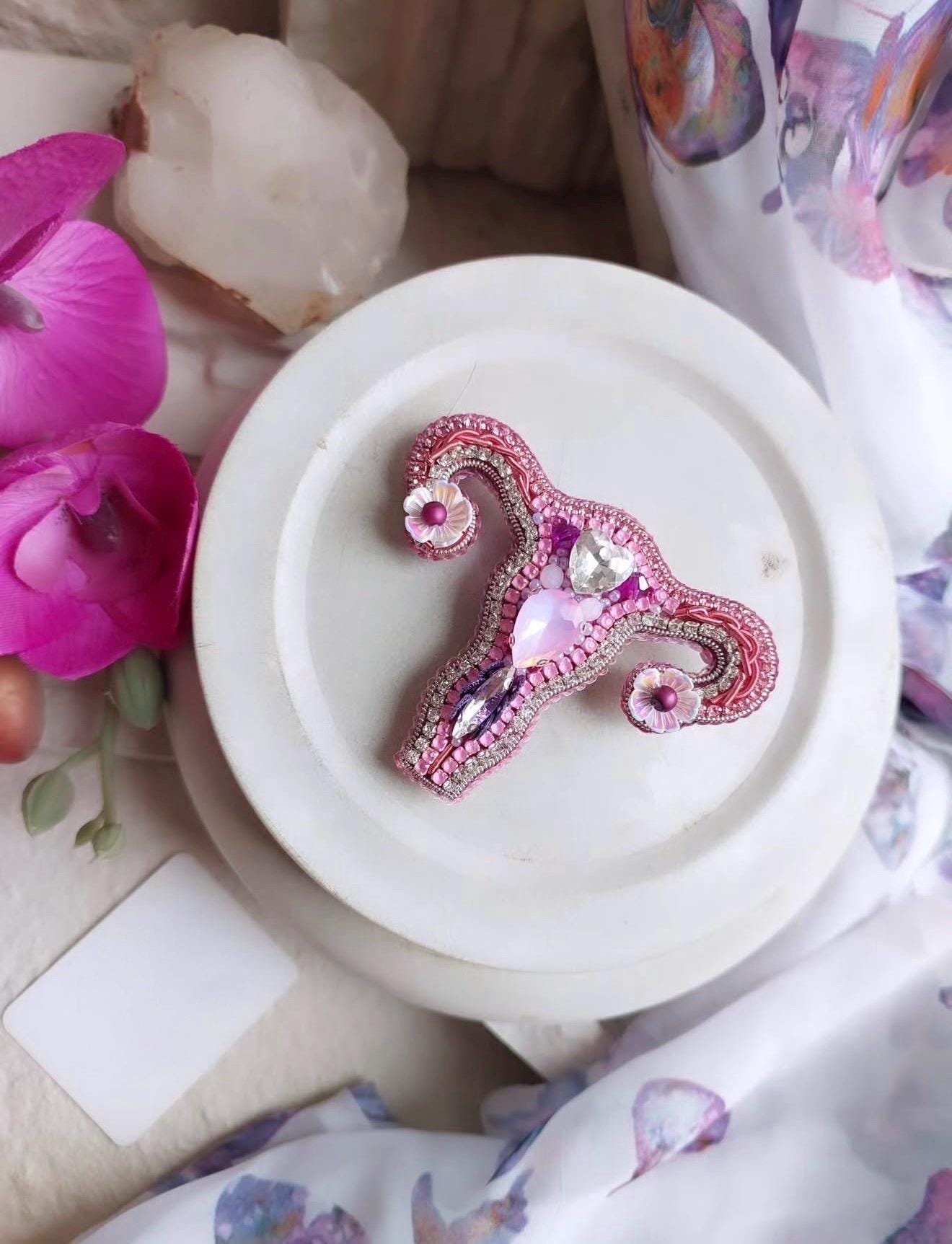 Handmade Beaded Uterus Brooch Pink – Feminist Jewelry, Anatomy Art Pin, Womb Power Statement Brooch, Unique Gift for  Midwife Doctor woman