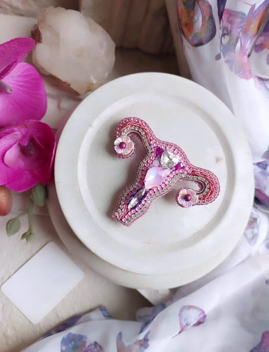 Handmade Beaded Uterus Brooch Pink – Feminist Jewelry, Anatomy Art Pin, Womb Power Statement Brooch, Unique Gift for  Midwife Doctor woman