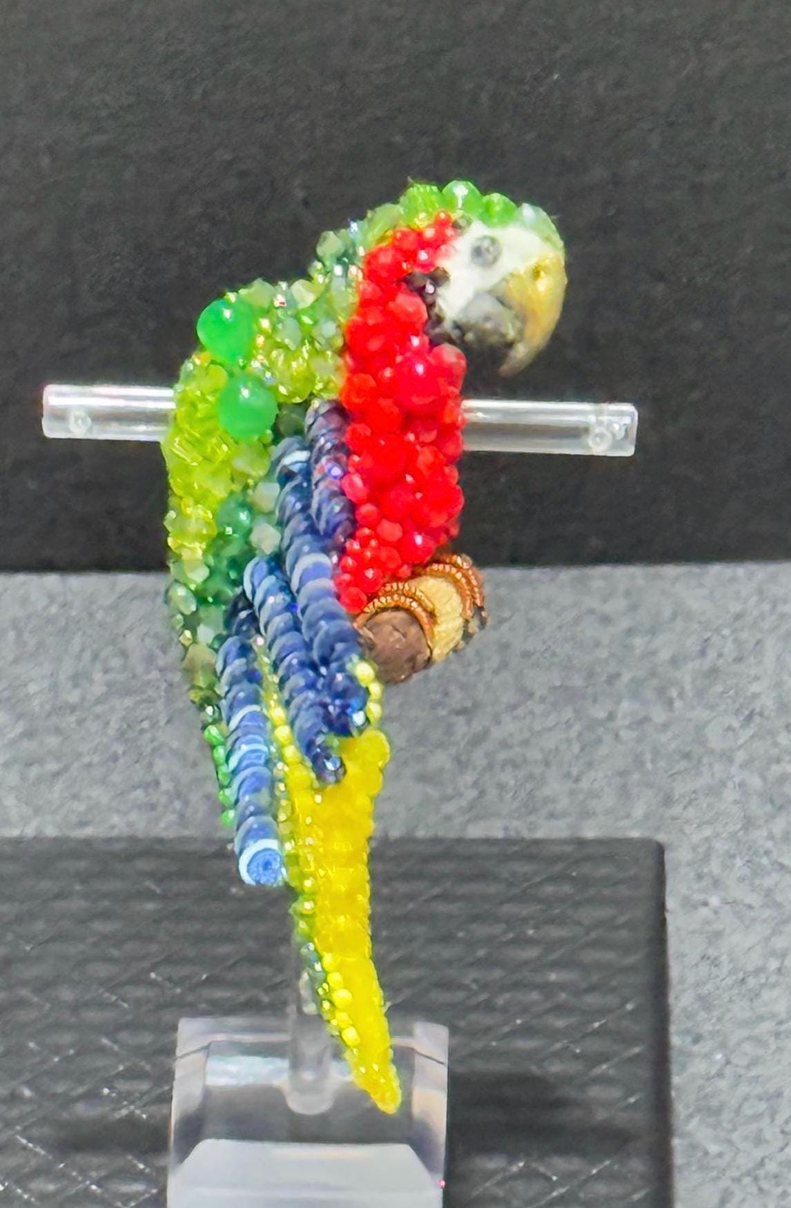 Handmade Parrot Beaded Brooch - Vibrant Tropical Bird Jewelry Pin