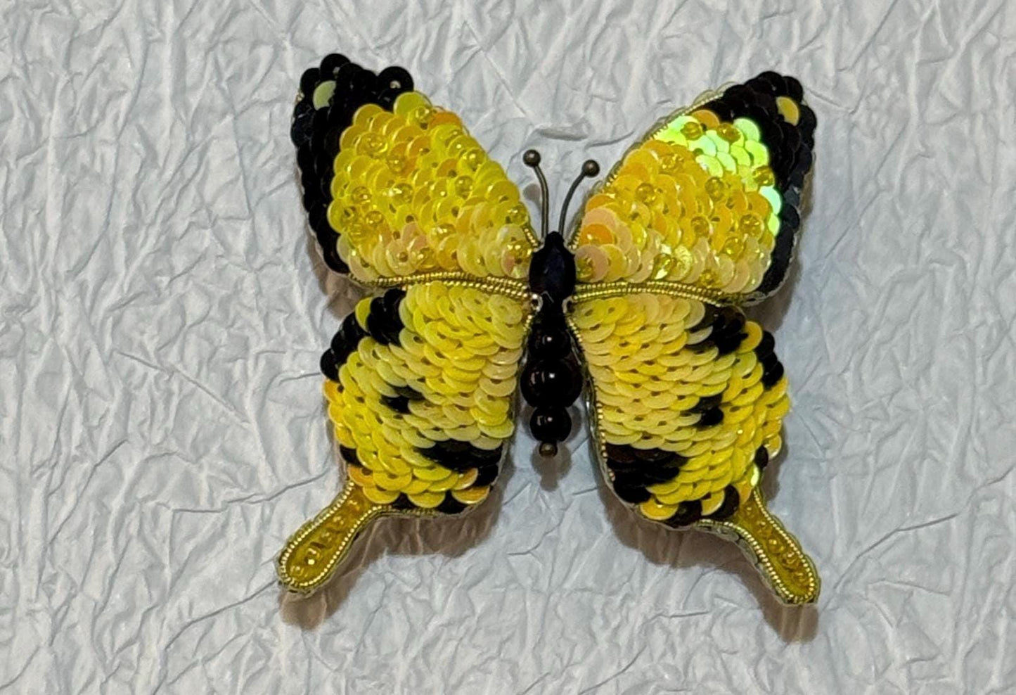 Handmade Yellow Butterfly Brooch: Beaded Embroidered Pin