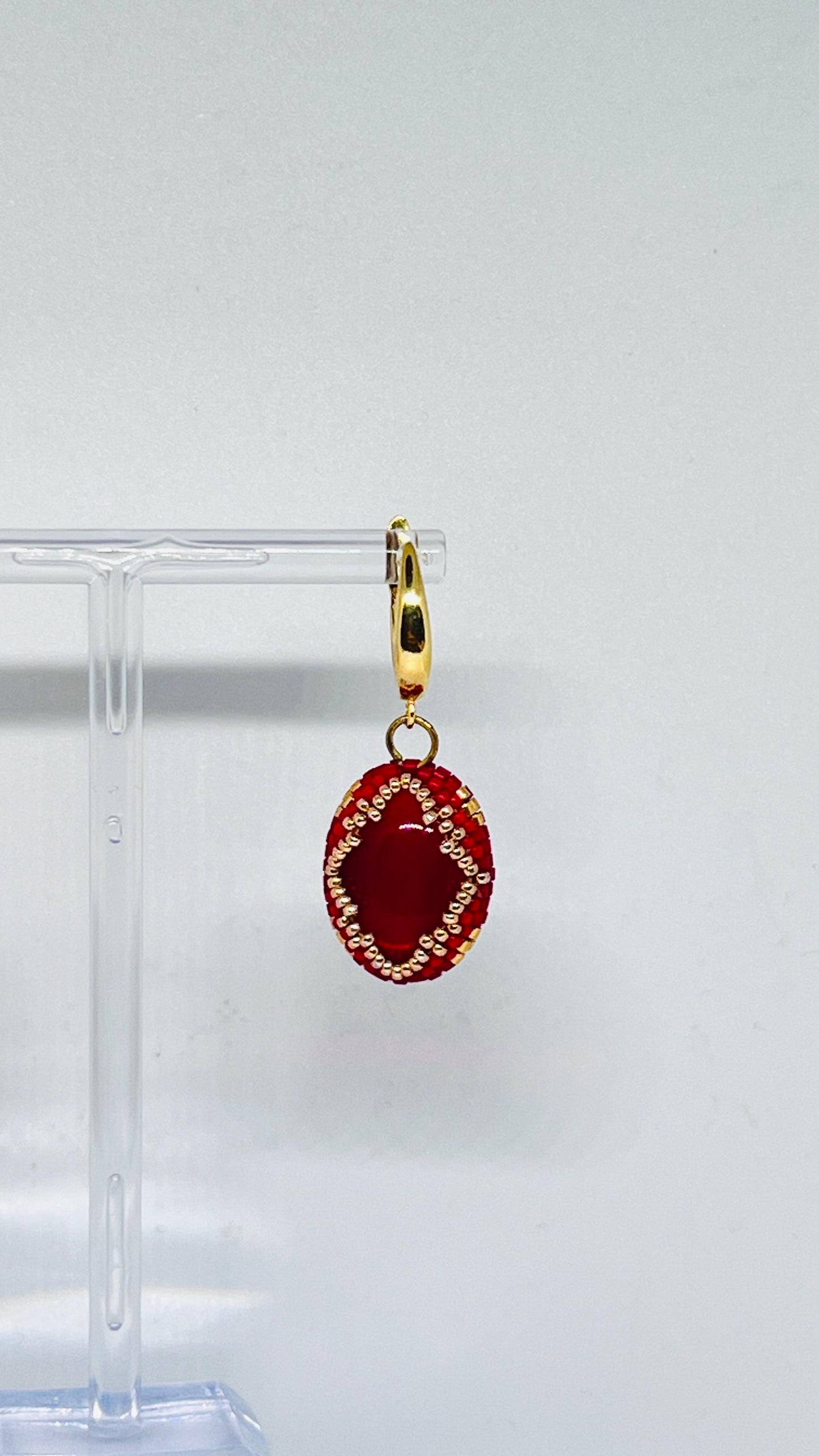 Elegant Red garnet Earrings with Gold Beaded Detail