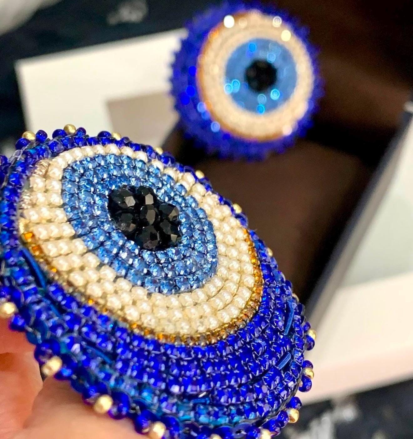 Handmade Evil Eye Hair Band | Beaded Elastic Hair Accessory