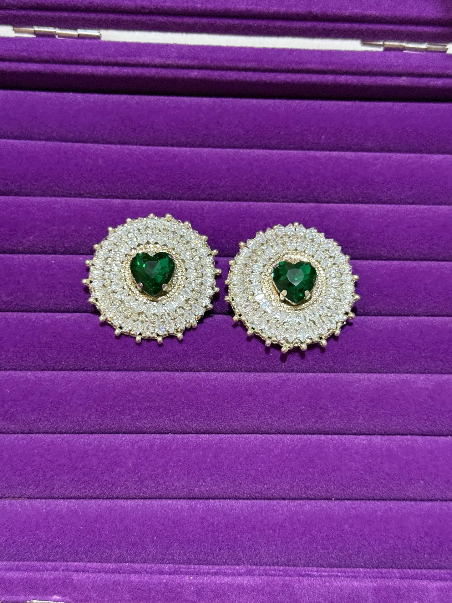 Emerald Green Heart Crystal Stud Earrings | Beaded Bridal Jewelry