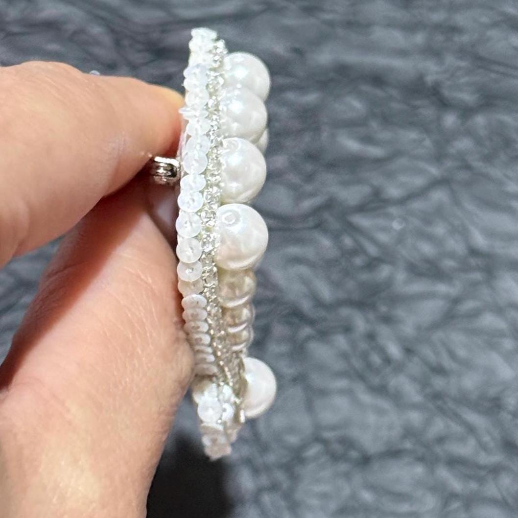 Handmade Pearl Shell Brooch: Beaded Bridal Pin, Sea-Inspired Jewelry