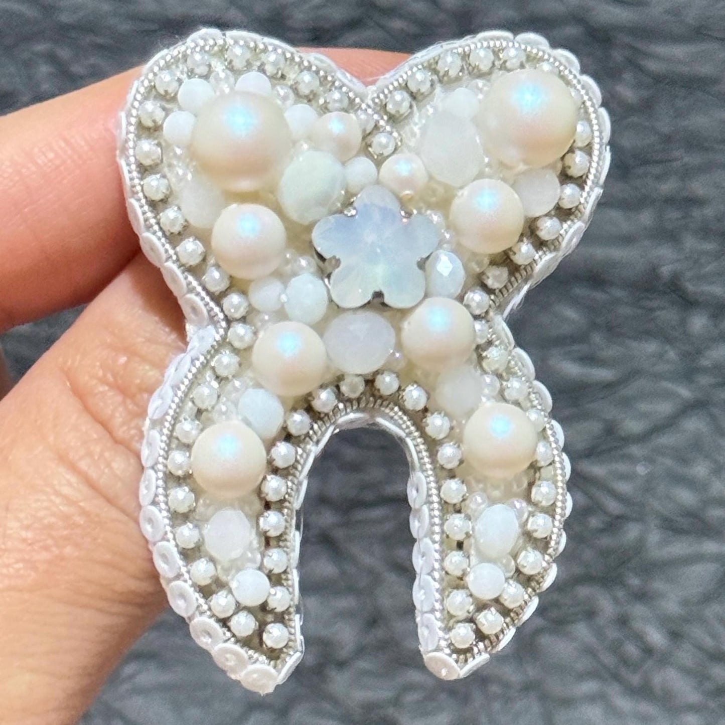 Handmade Beaded Tooth Brooch: Pearl Dentist Gift Pin