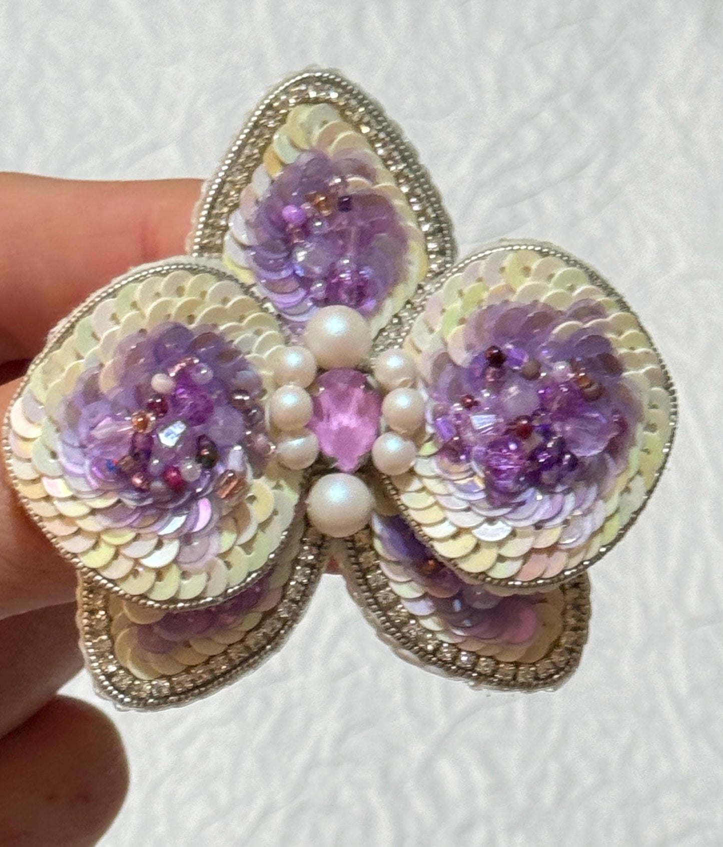 Handmade Beaded Orchid Brooch: Sequin Pearl Floral Pin