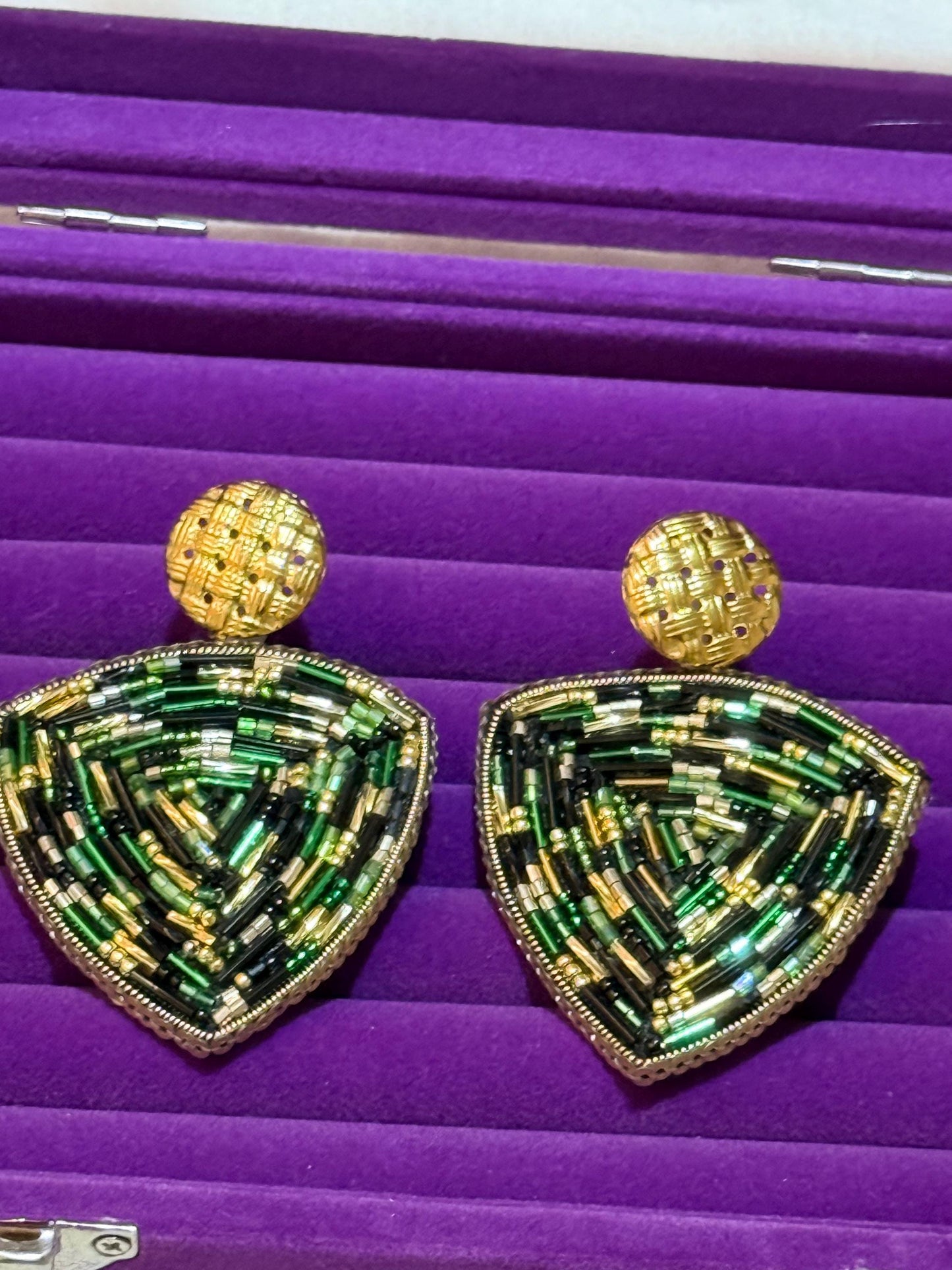 Handmade Beaded Triangle Drop Earrings | Art Deco Statement Jewellery