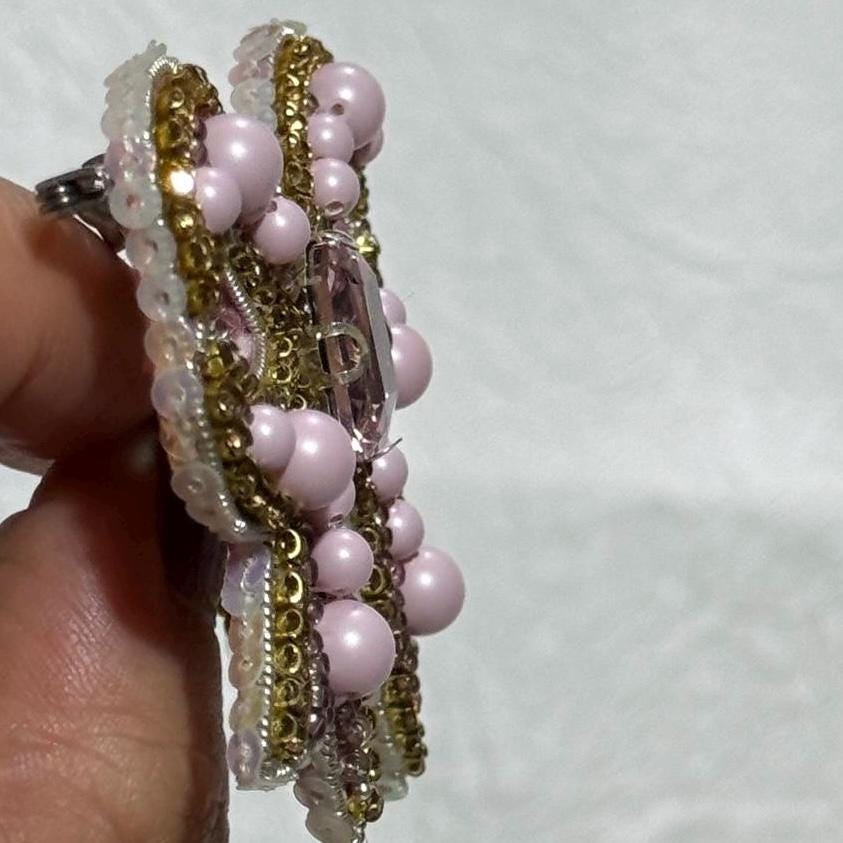 Handmade Pink Bow Brooch: Beaded Crystals & Pearls, Statement Jewelry