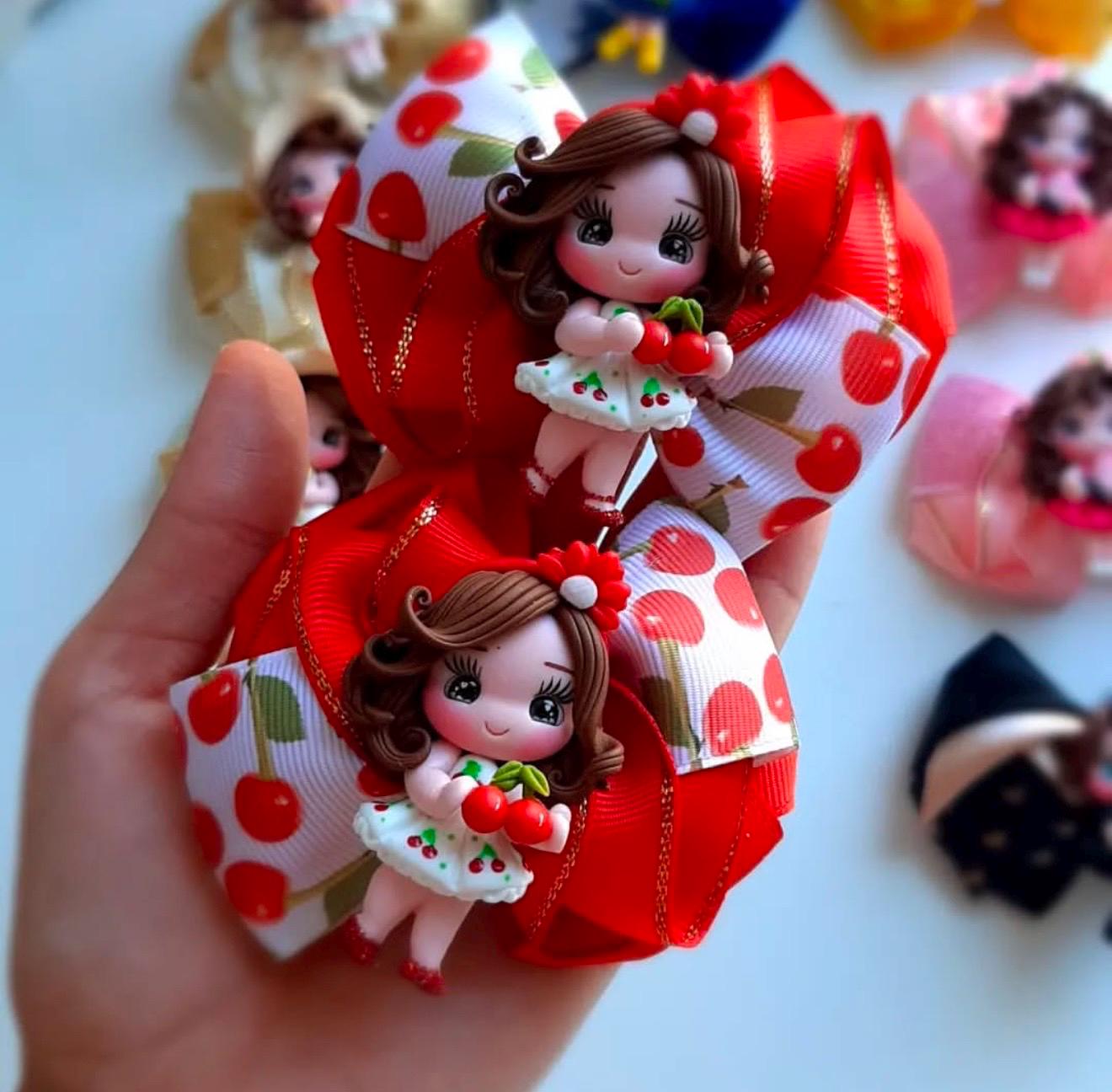 Handmade Hair Bow Clip: Polymer Clay Figurine, Girls Hair Accessory