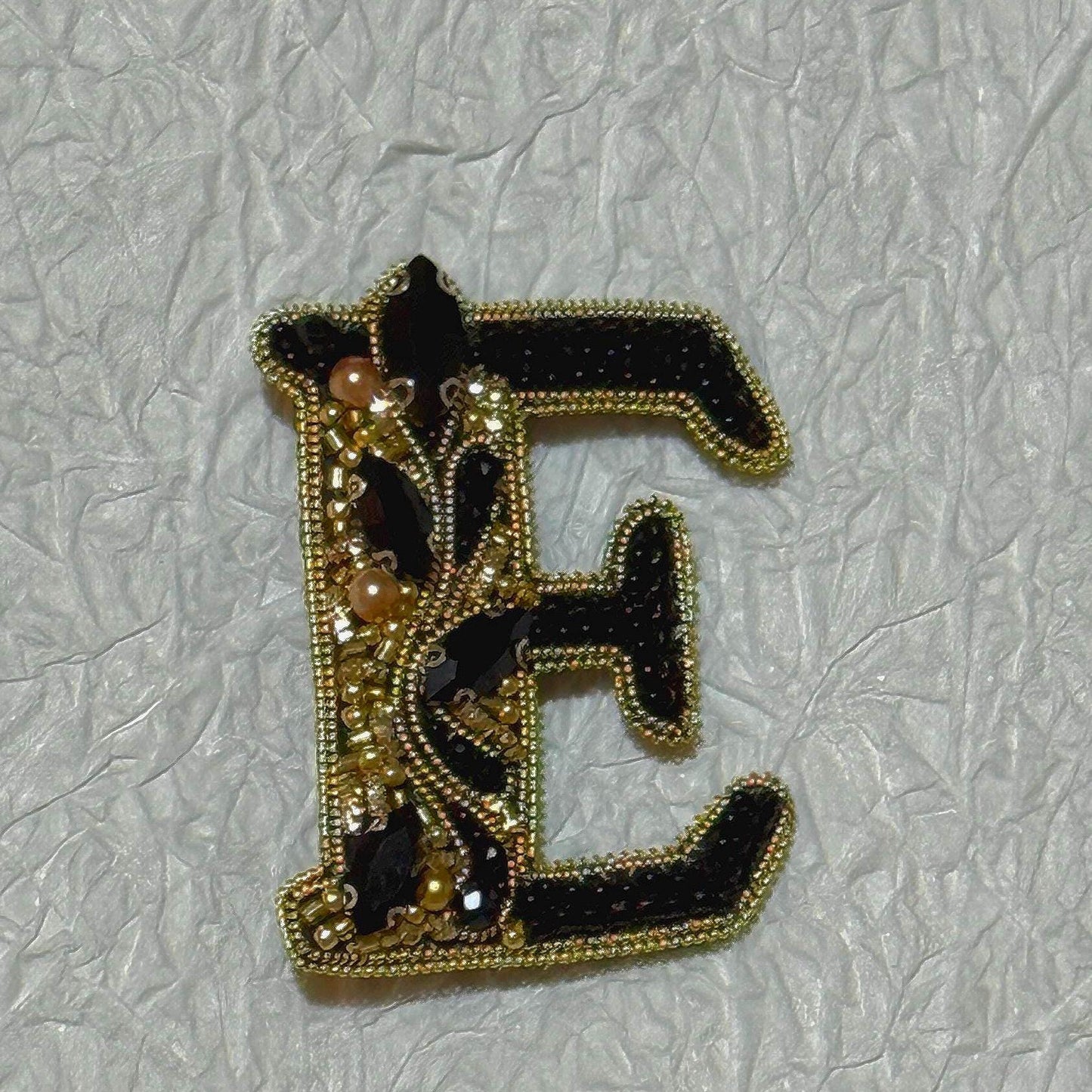 Handmade Beaded Letter E Brooch: Monogram Initial Pin