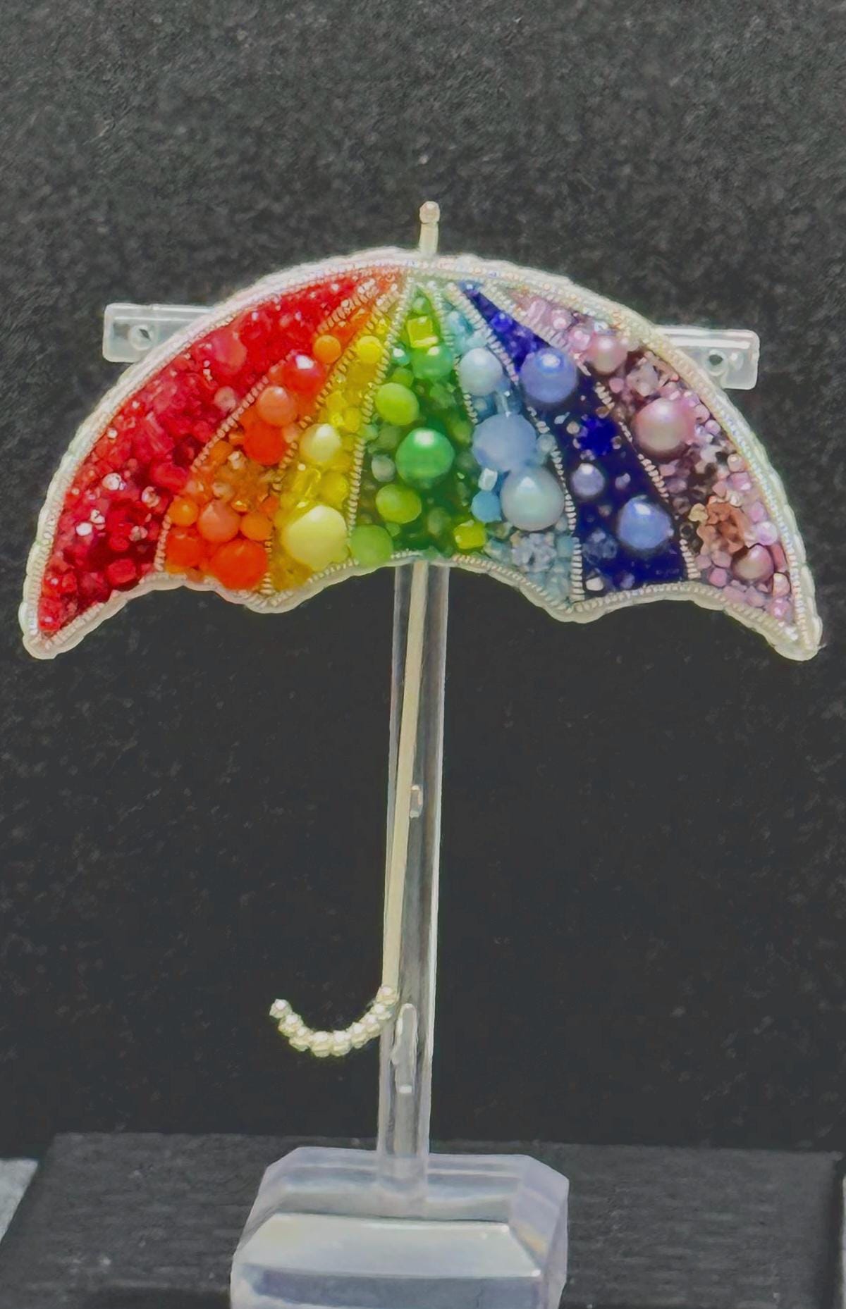 Handmade Rainbow Umbrella Brooch: Beaded Pride Pin