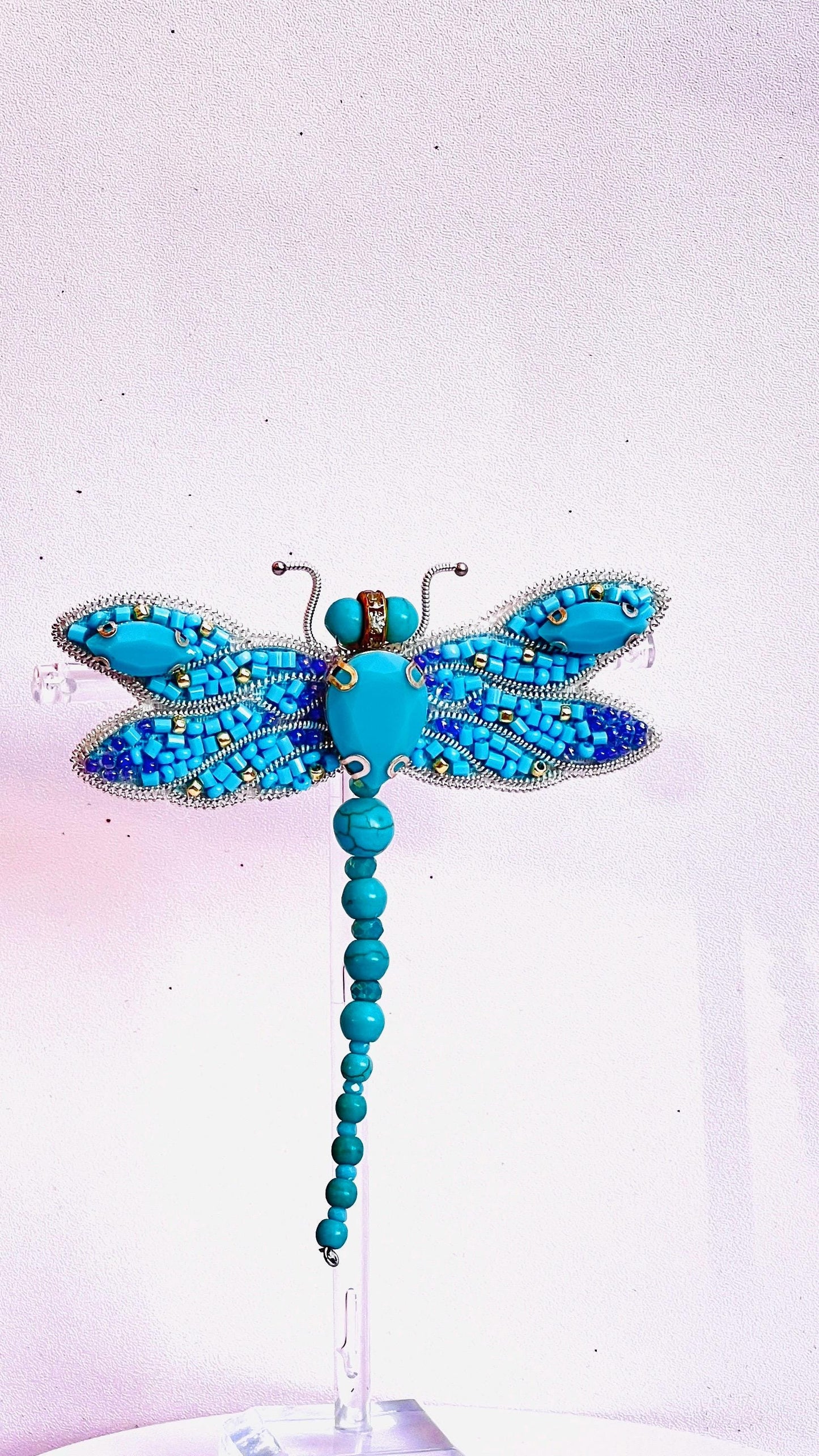 Handmade Turquoise Dragonfly Brooch: Beaded Crystal Statement Pin