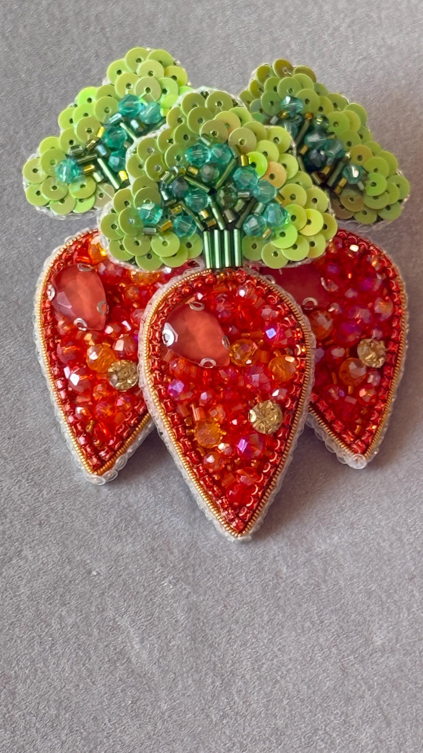 Handmade Beaded Carrot Brooch: Crystal Vegetable Pin