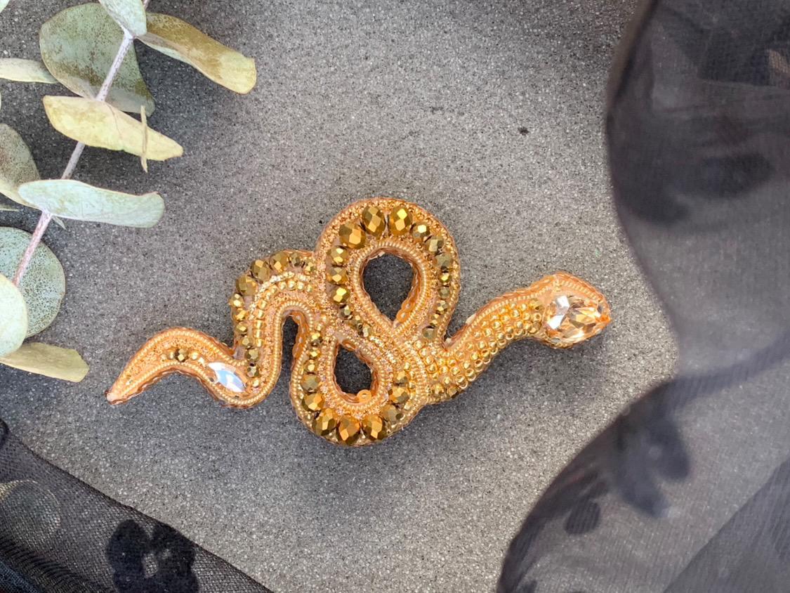 Handmade Beaded Snake Brooch: Gothic Serpent Pin, Year of the Snake
