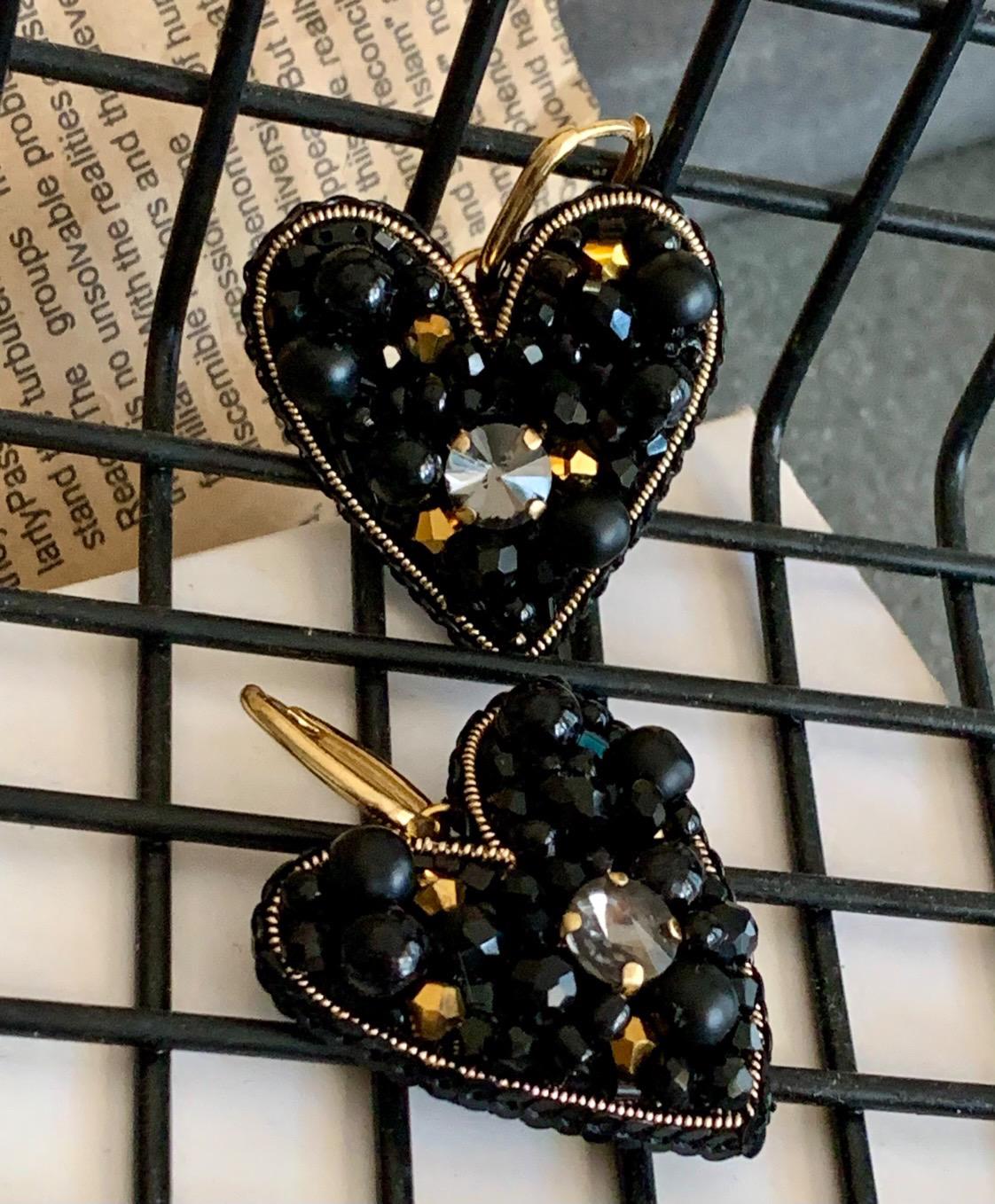 Handmade Beaded Heart Earrings: Pearl, Crystal & Gemstone Dangle Jewelry