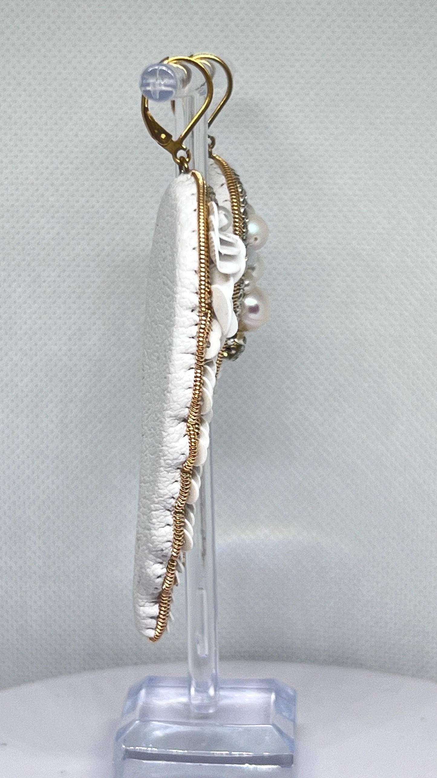 Handmade Angel Wing Earrings: Pearl, Crystal, and Sequin Statement Jewelry